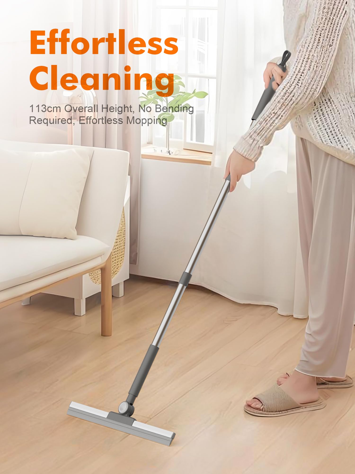 Ibergrif M34103 Floor Squeegee - 42cm Natural Silicone Blade | Telescopic Stainless Steel Handle up to 113cm 3