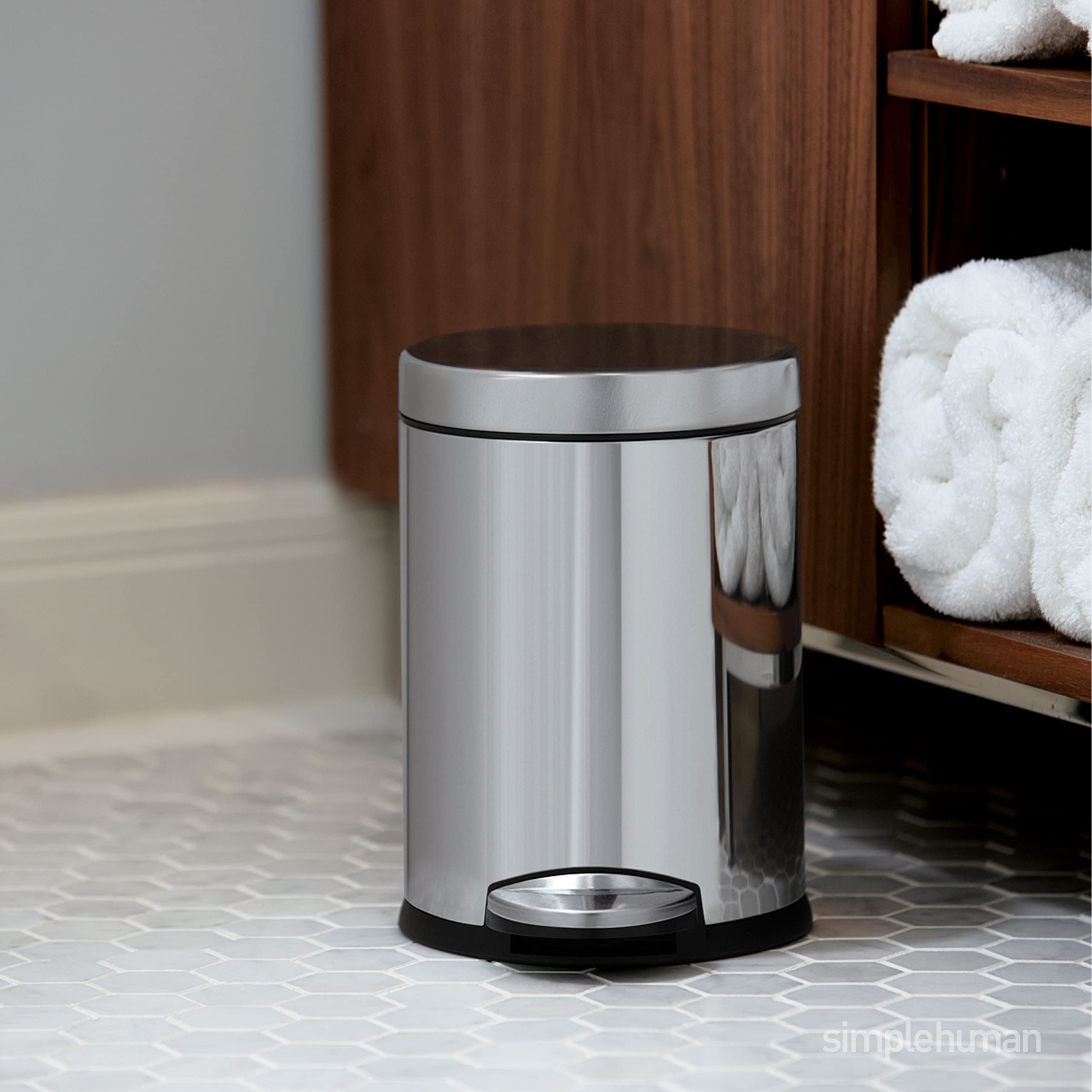 simplehuman CW1853CB 4.5L Round Pedal Bin - Silent Close Lid | Strong Steel Pedal | White Steel 3