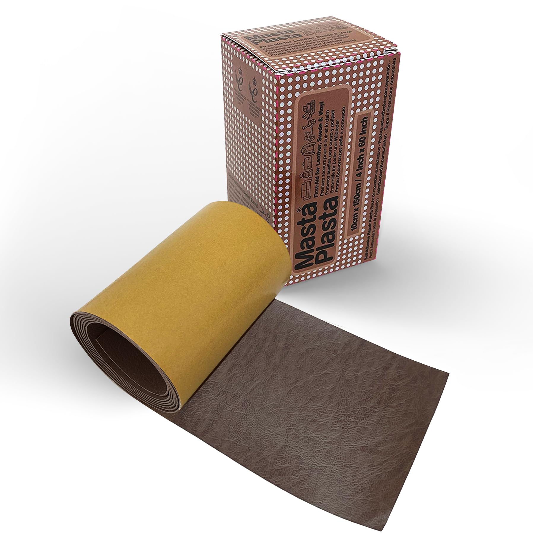 MastaPlasta Self-Adhesive Leather Repair Patch - Mid-Brown Leather | 150cm x 10cm Strip 1