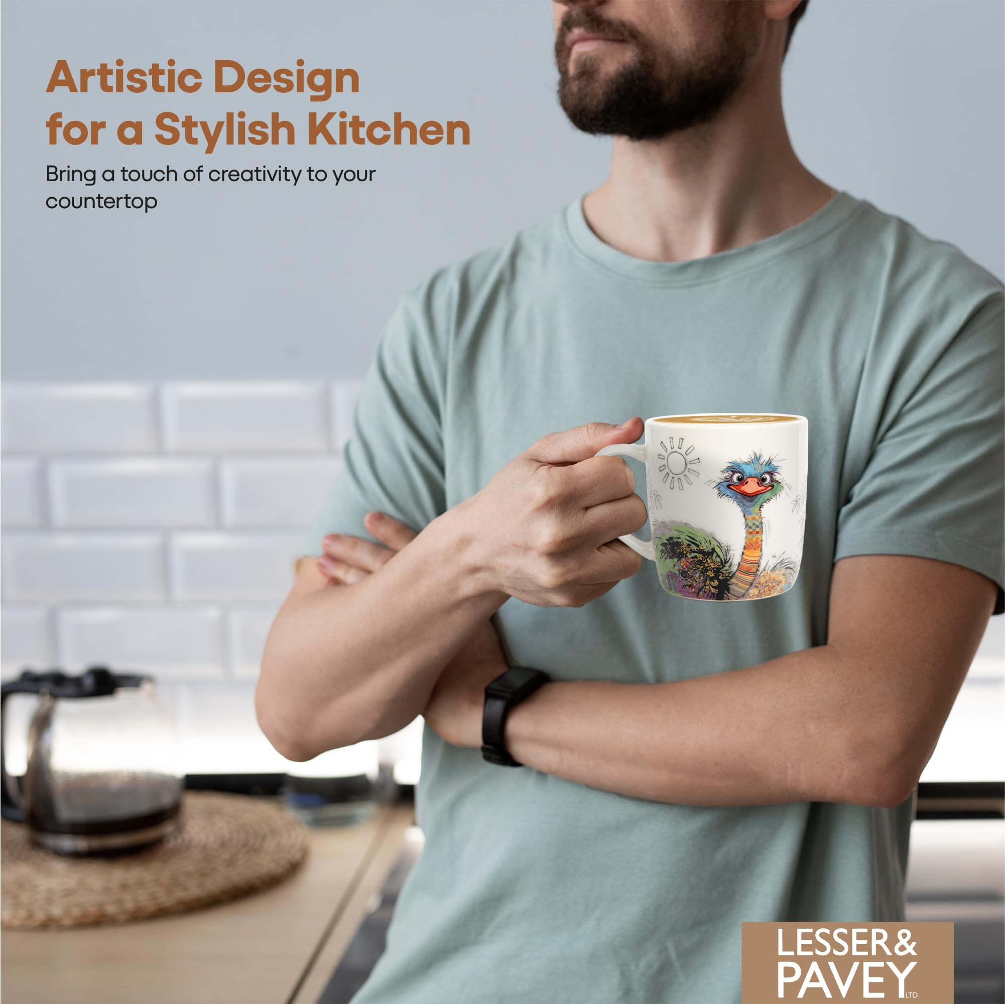 Lesser & Pavey Bug Art Oscar Ostrich Ceramic Coffee Mug | Fine China Design | 290g 6