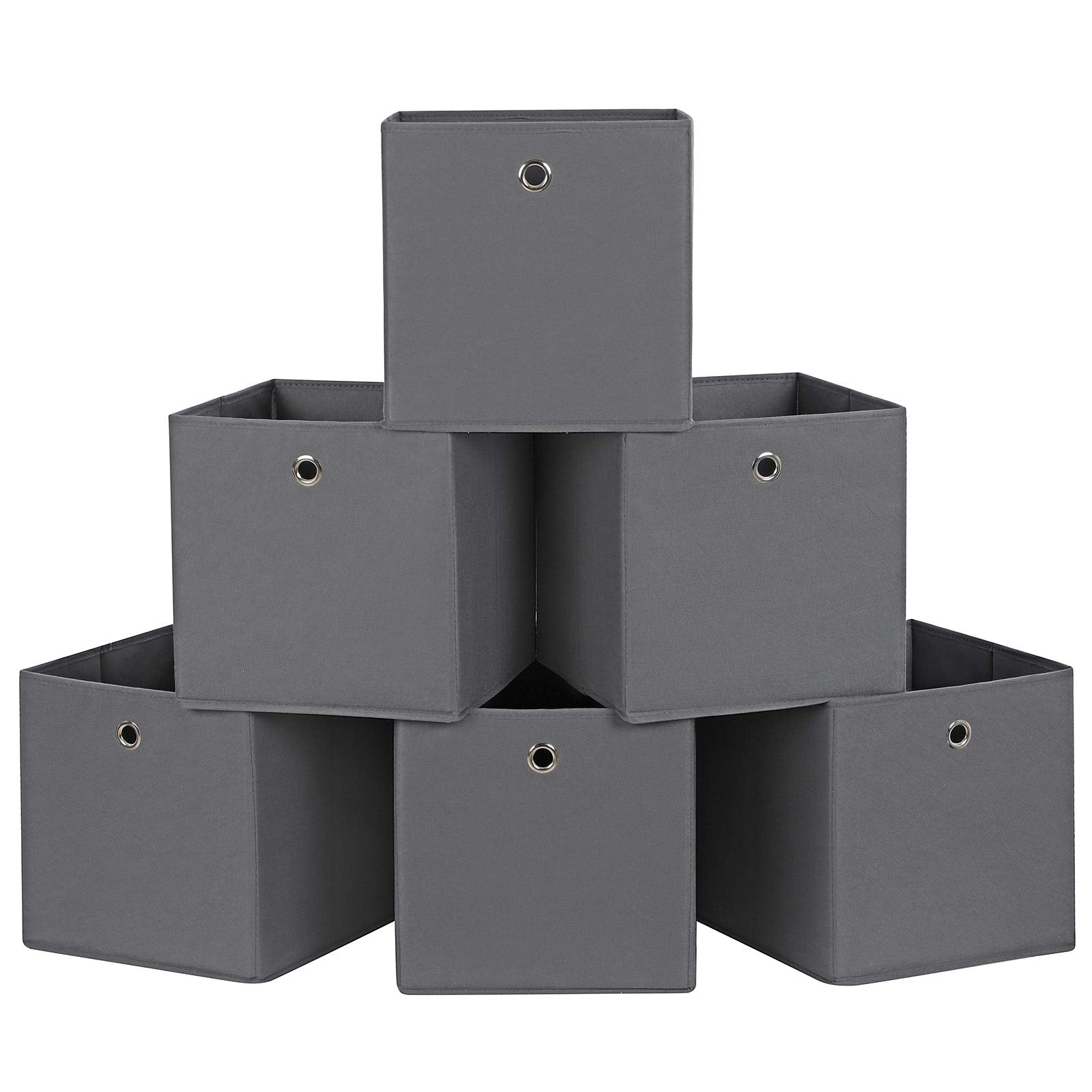 SONGMICS RFB02G-3 Storage Boxes - Set of 6 Folding Fabric Cubes | 30x30x30 cm | Grey 1