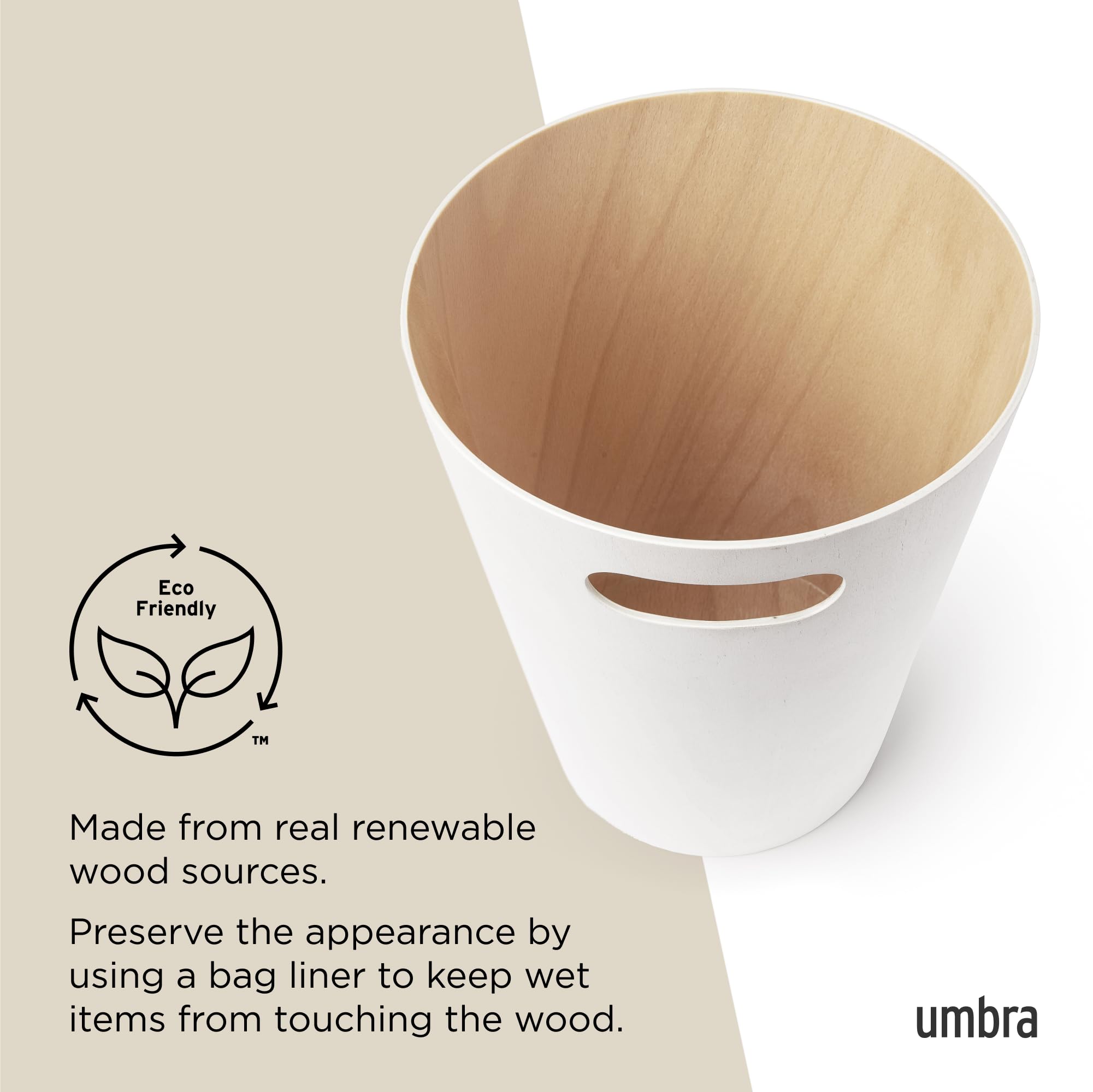 Umbra Woodrow Paper Bin - 2 Gallon (7.5L) Capacity | Wood Material | White/Natural Finish 4