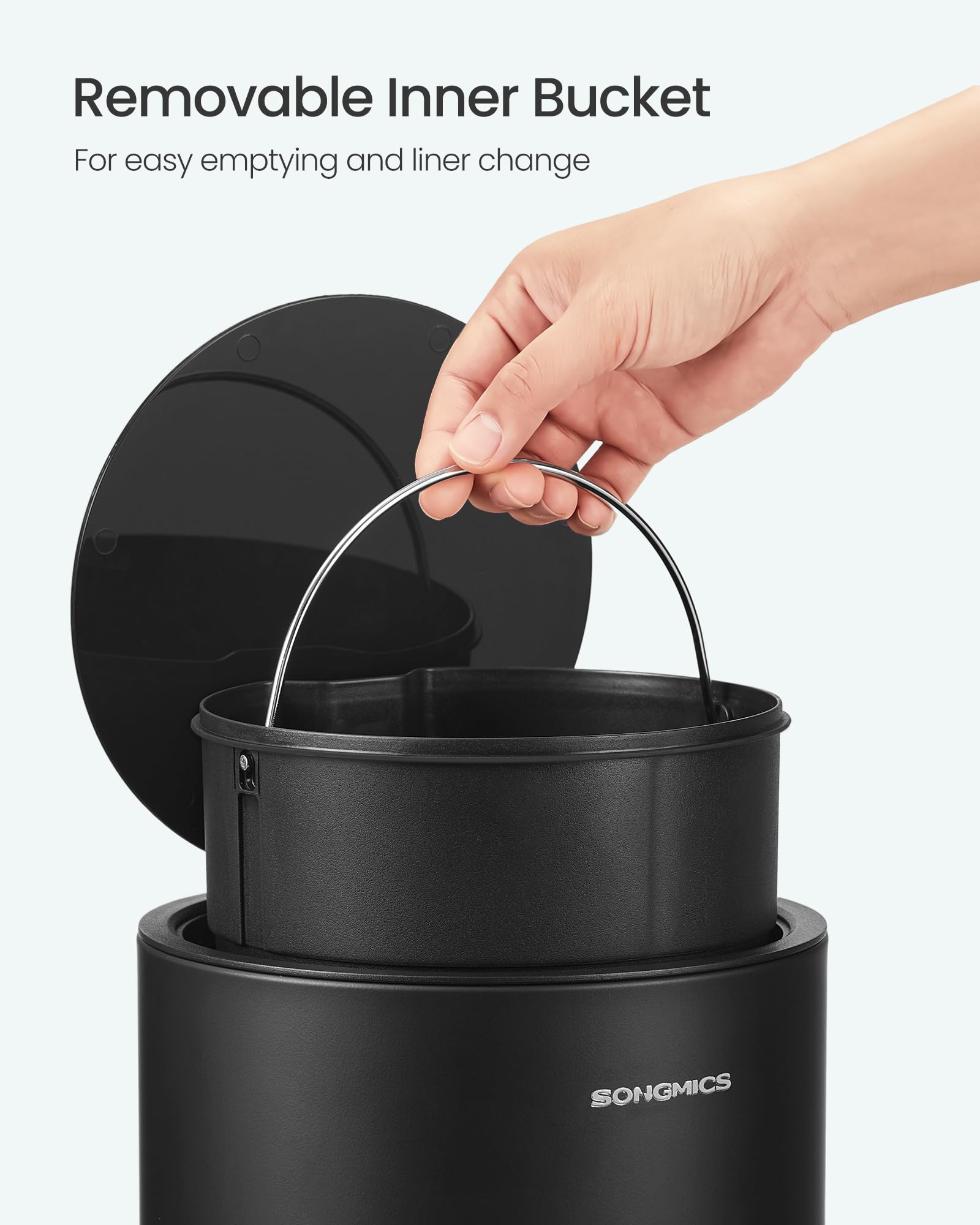 SONGMICS Bathroom Bin with Lid - 6 L Capacity | Soft-Close | Foot Pedal Operated | Ink Black Steel 5
