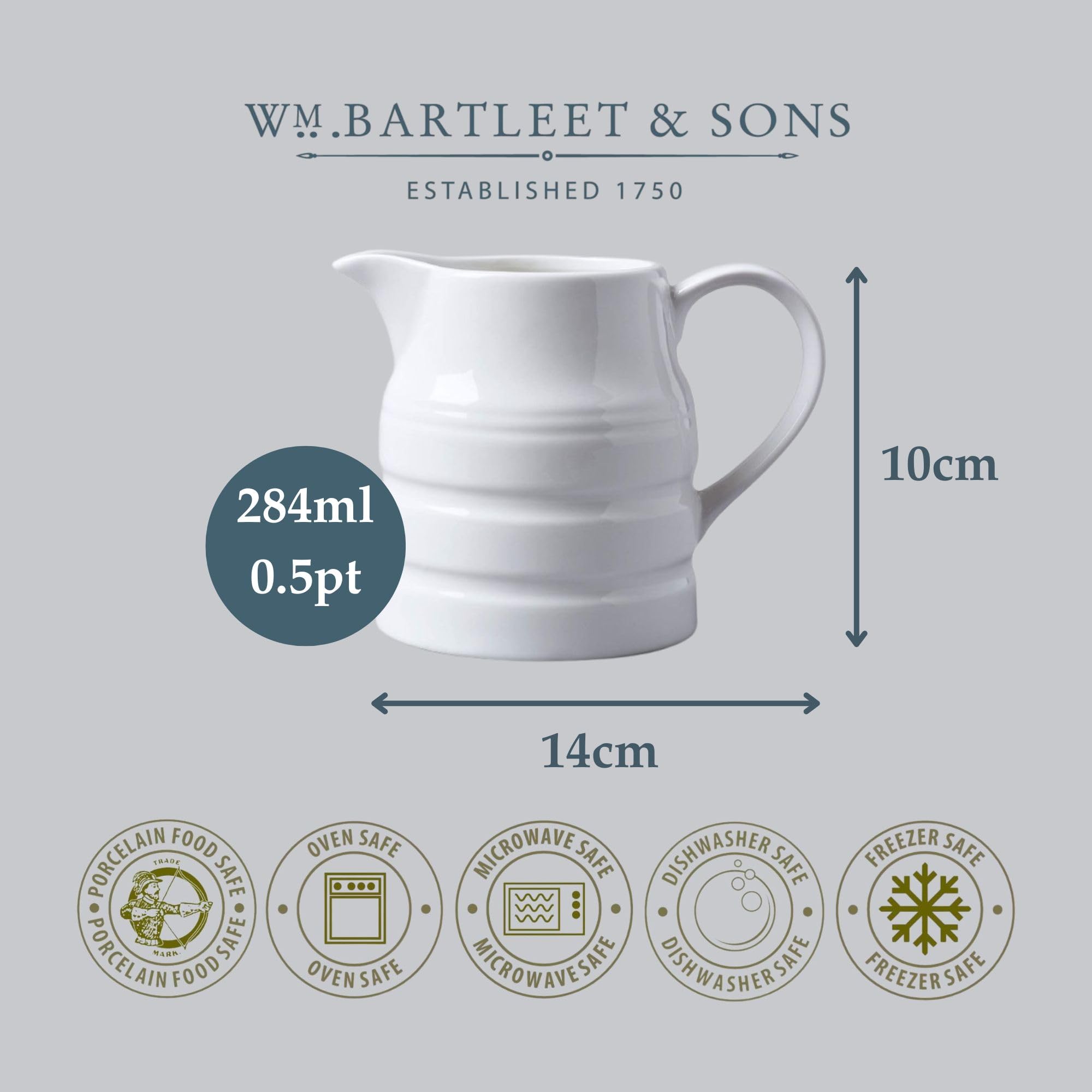 WM Bartleet & Sons 1750 Traditional Churn Jug - 284ml Porcelain Cream & Milk Pitcher | Dishwasher Safe 7