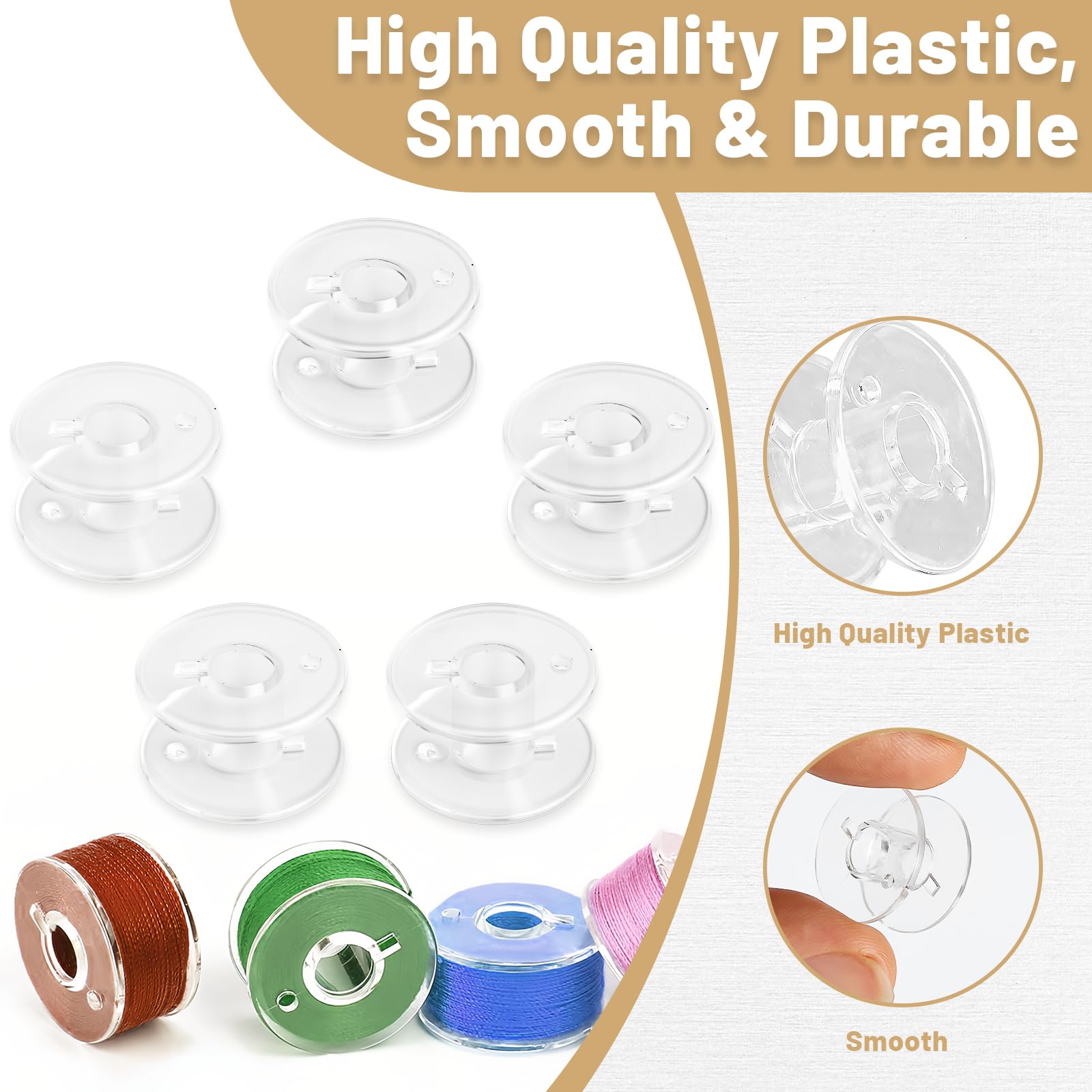 MOXYOY 25PCS Sewing Machine Bobbins - Clear Plastic, Universal Fit | Includes Storage Box 3
