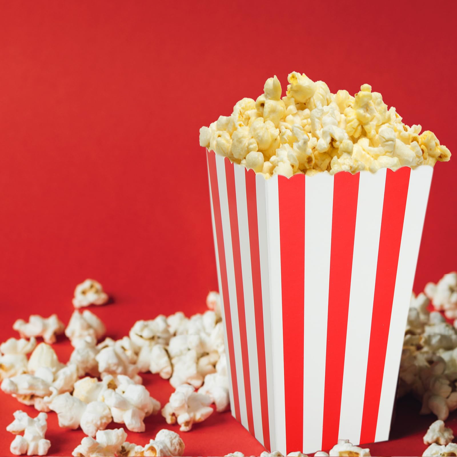 ASelected 50PCS Popcorn Boxes - Classic Red/White Stripe | Paper Container | Collapsible 4