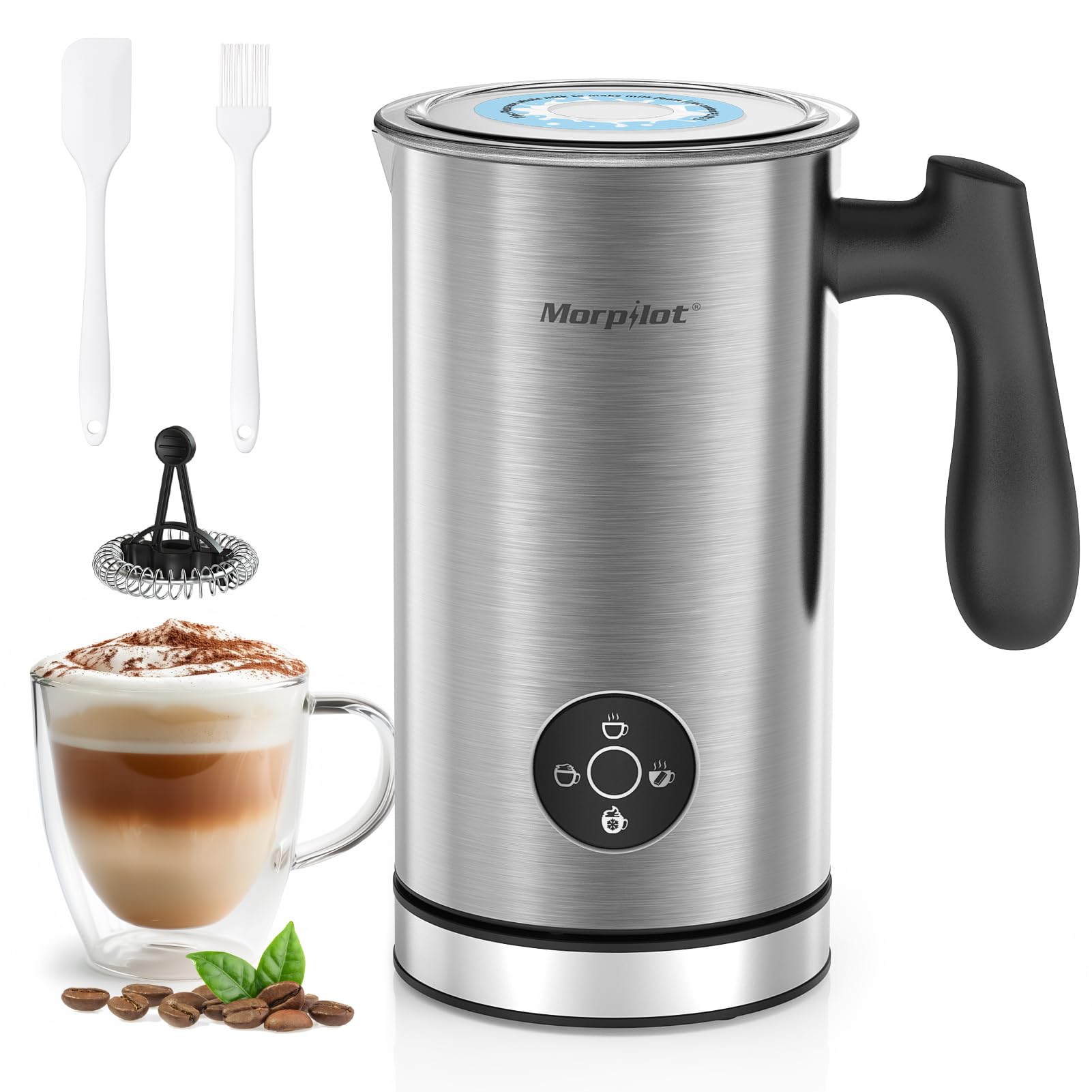 morpilot Automatic Milk Frother - 4-in-1 Hot/Cold Frothing, 300ML Capacity, Stainless Steel | MMF-031