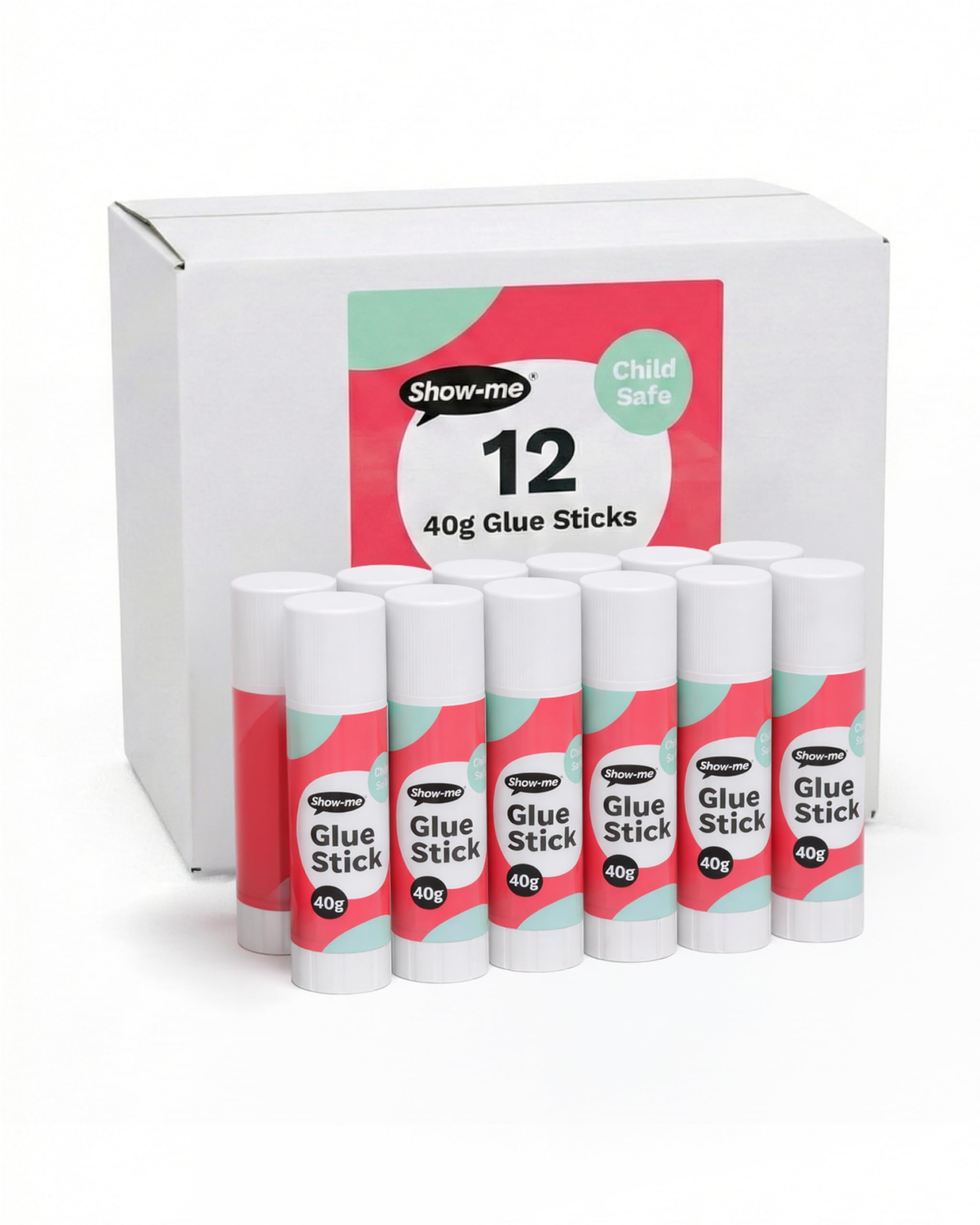 SHOW-ME Classmaster Glue Sticks - 40g Child-Safe Paper Glue | 12 Pack | Washable PVP Formula