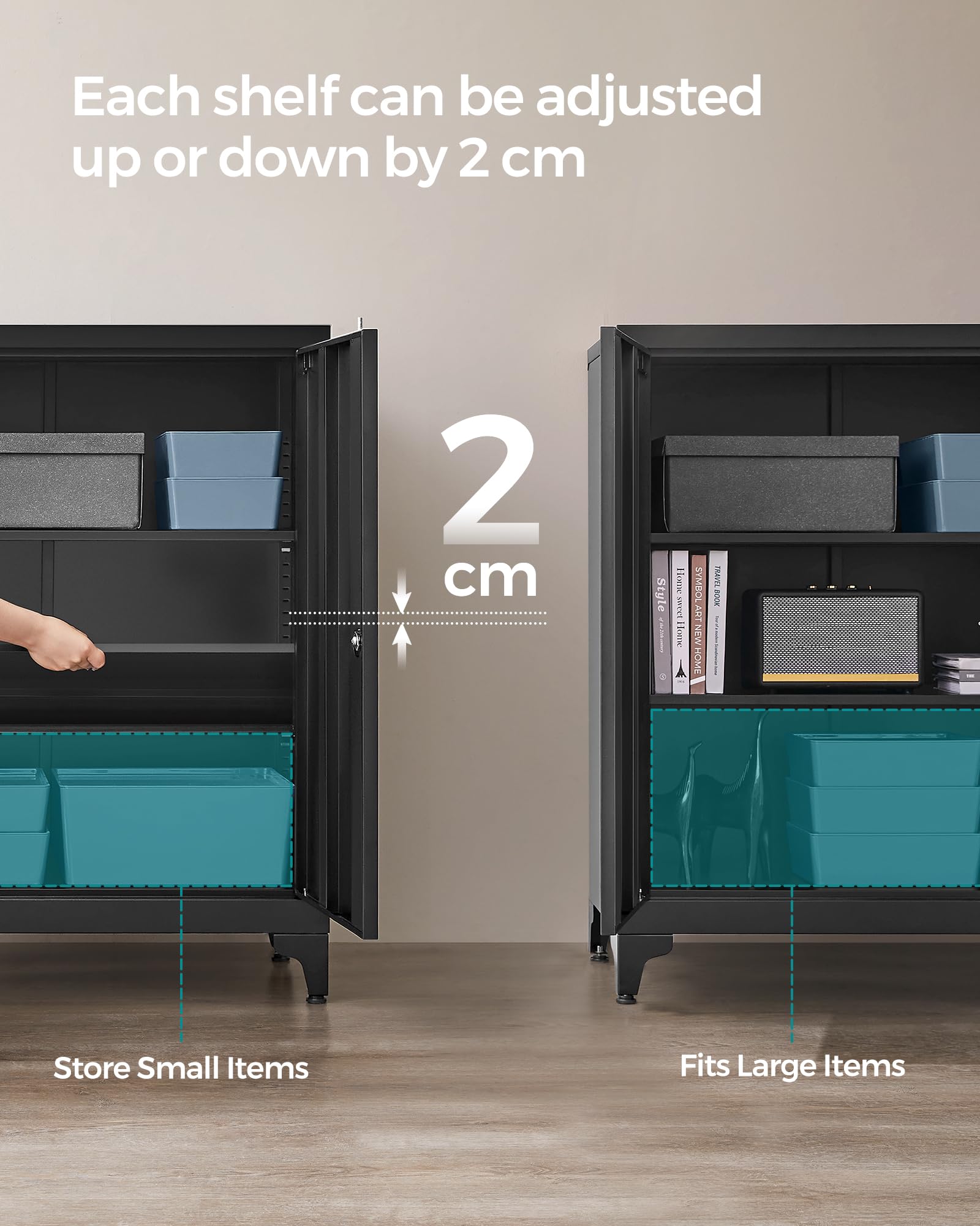 SONGMICS Multipurpose Steel Storage Cabinet - 2 Lockable Doors | 40x80x90 cm | Black 5