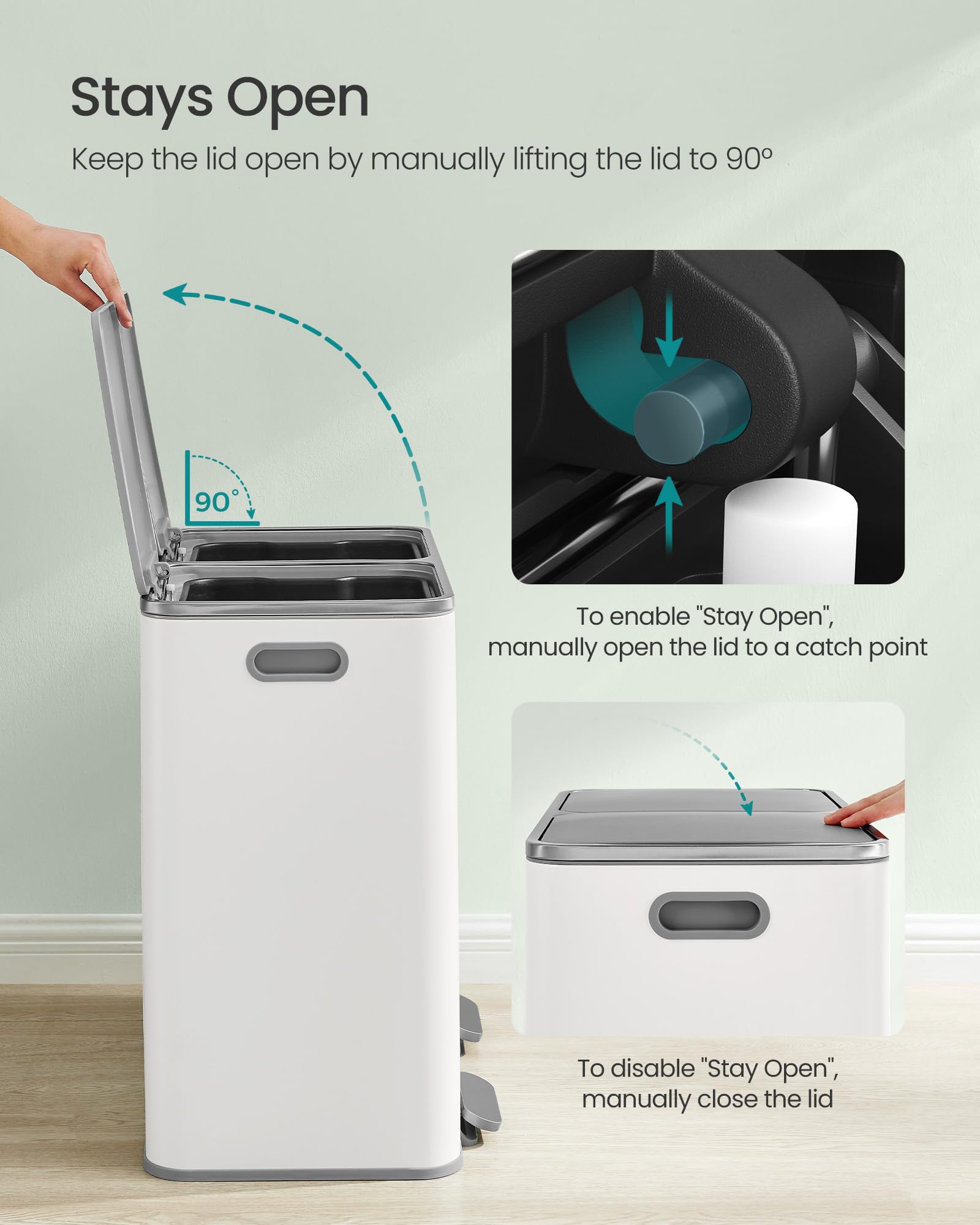 SONGMICS Dual Recycling Bin - 2 Compartments 80L Total | Soft Close | White/Grey 6
