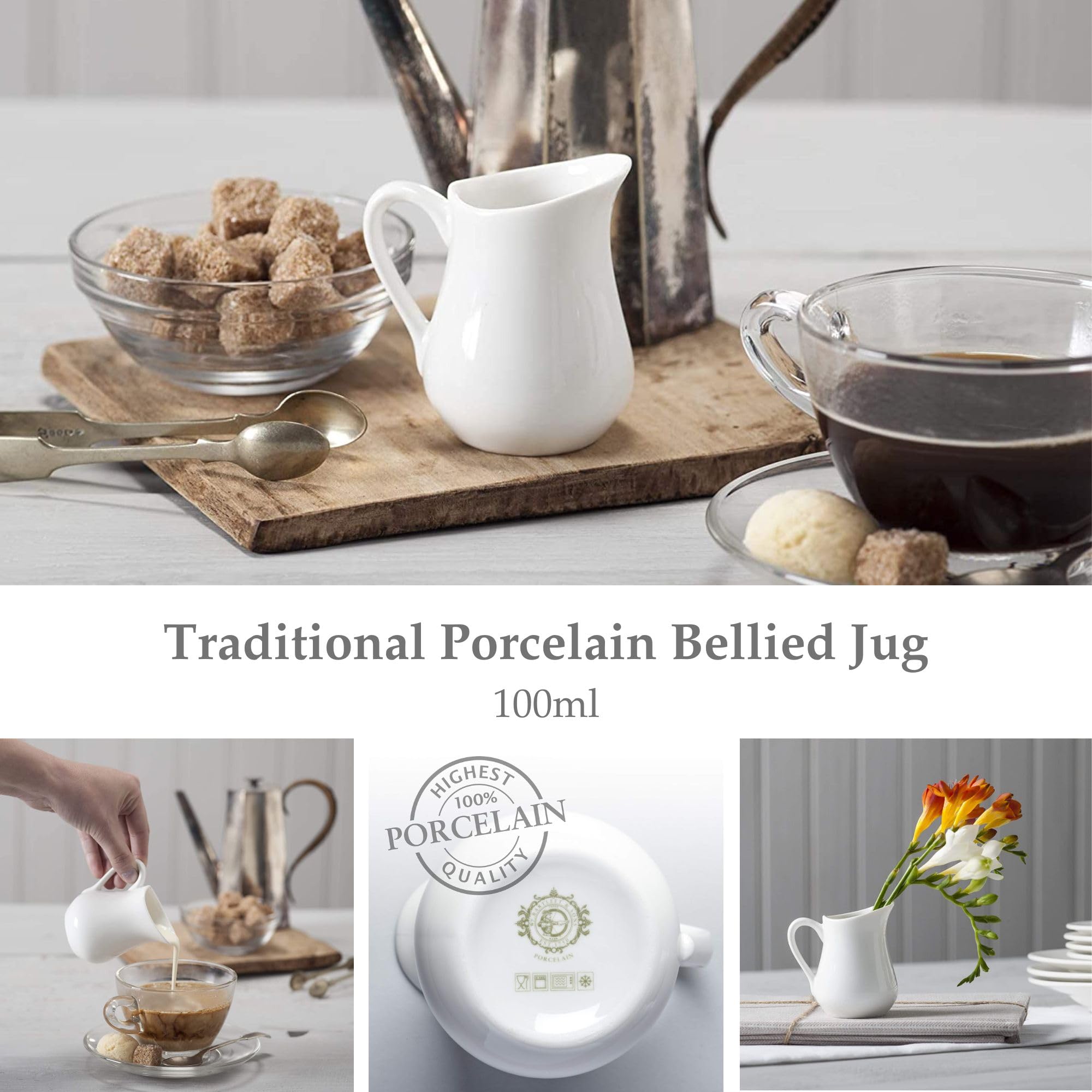 WM Bartleet & Sons Porcelain Traditional Cream Jug - 100 ml White | Dishwasher Safe 2