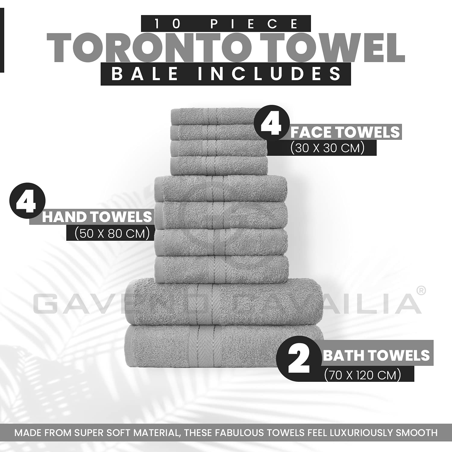 GC GAVENO CAVAILIA 10 Piece Towel Set - 450 GSM Cotton | Quick Drying | Silver 3