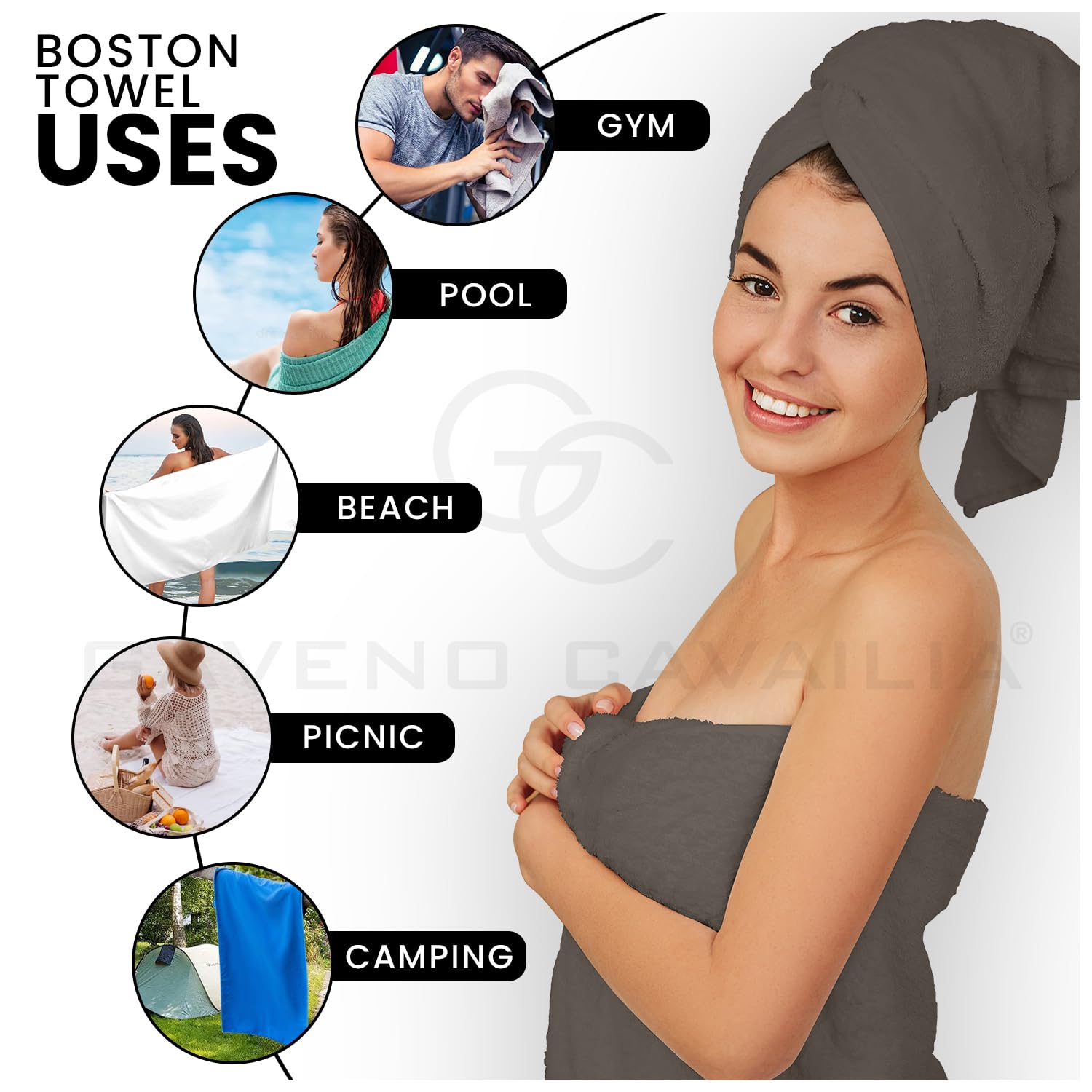 GC GAVENO CAVAILIA 8 Piece Towel Set - 450 GSM Quick Dry Cotton | Dark Grey | 4 Face, 2 Hand, 2 Bath Towels 3