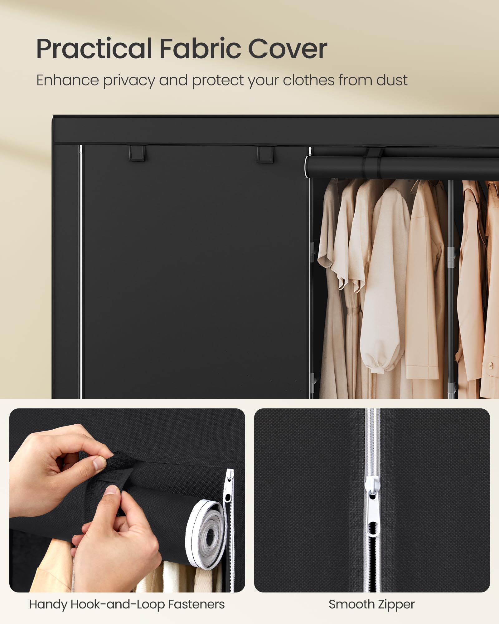 SONGMICS Portable Clothes Wardrobe - 5 Hanging Sections | Ink Black | Steel Frame 5
