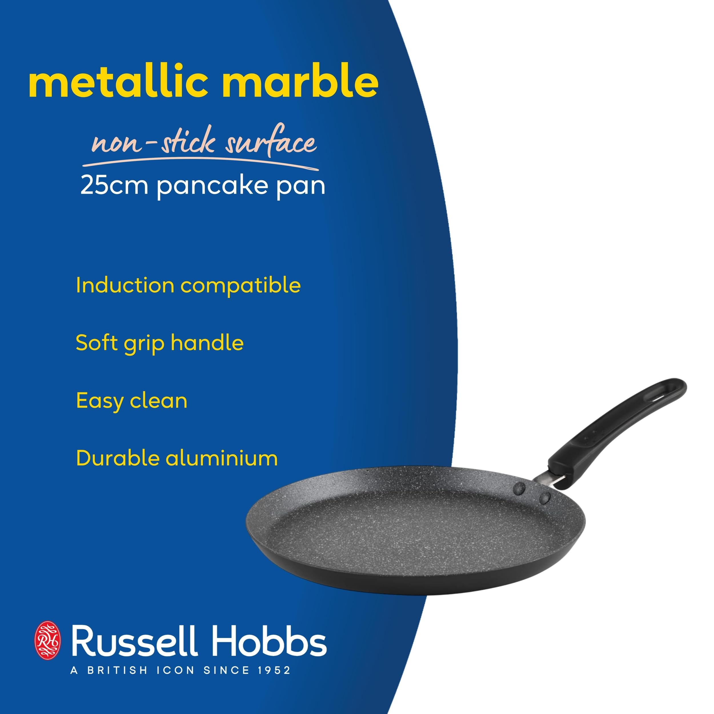 Russell Hobbs Metallic Marble Pancake Pan - 25cm Crepe Frying Pan | Aluminium | Non-Stick 2