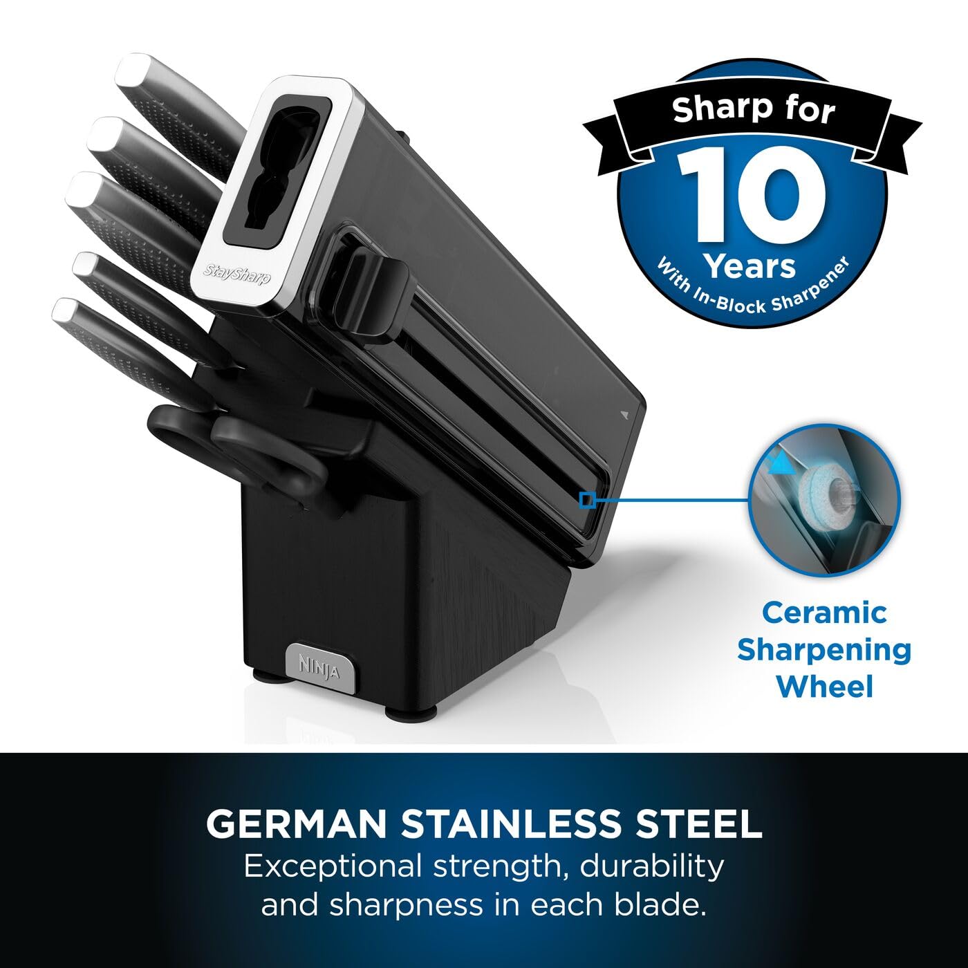 Ninja StaySharp 6-Piece Kitchen Knife Set with Integrated Sharpener and Scissors | German Stainless Steel 3