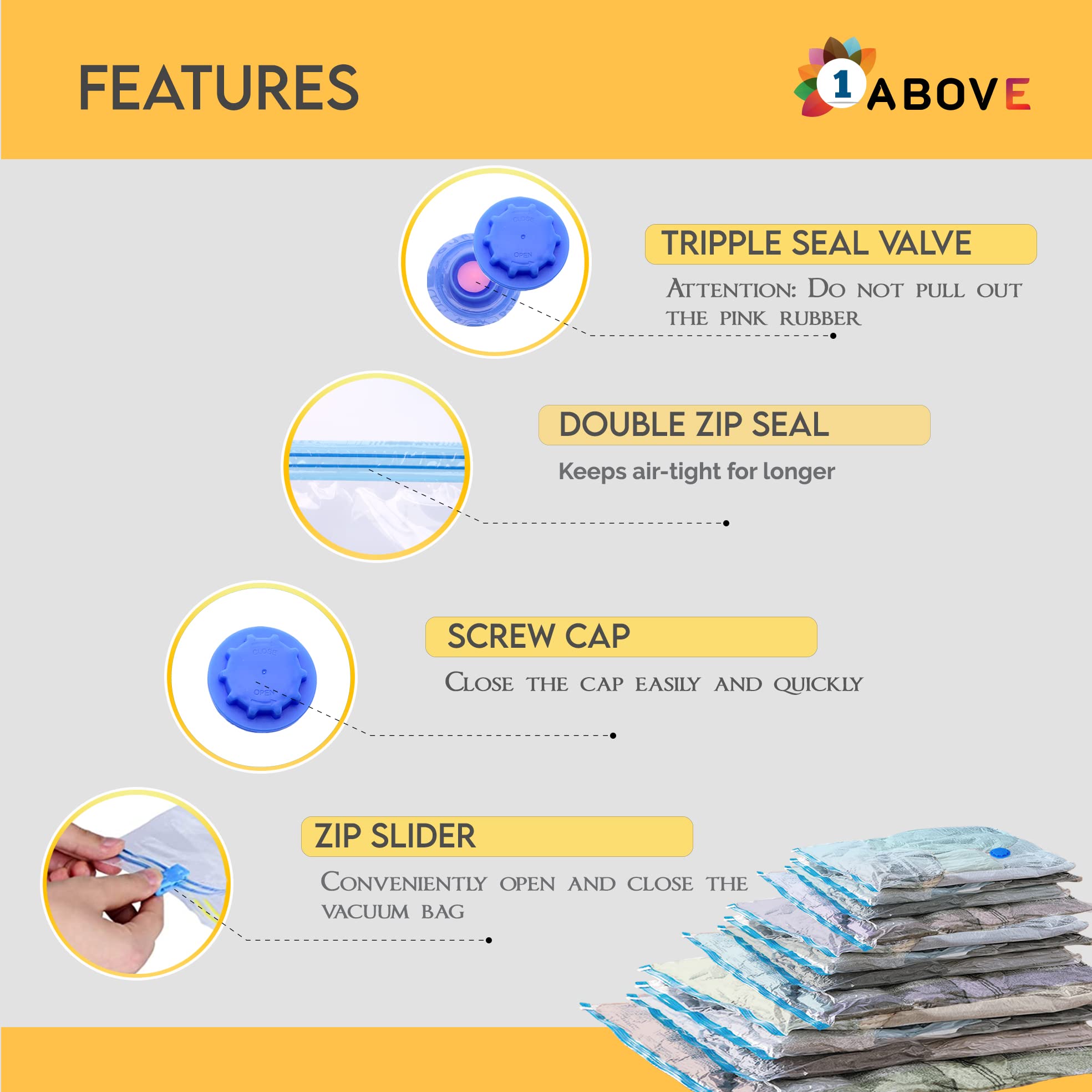 1ABOVE Vacuum Compressed Space Saver Bags - Jumbo 80x100cm | Pack of 6 | Mould, Moisture & Bug Proof 4