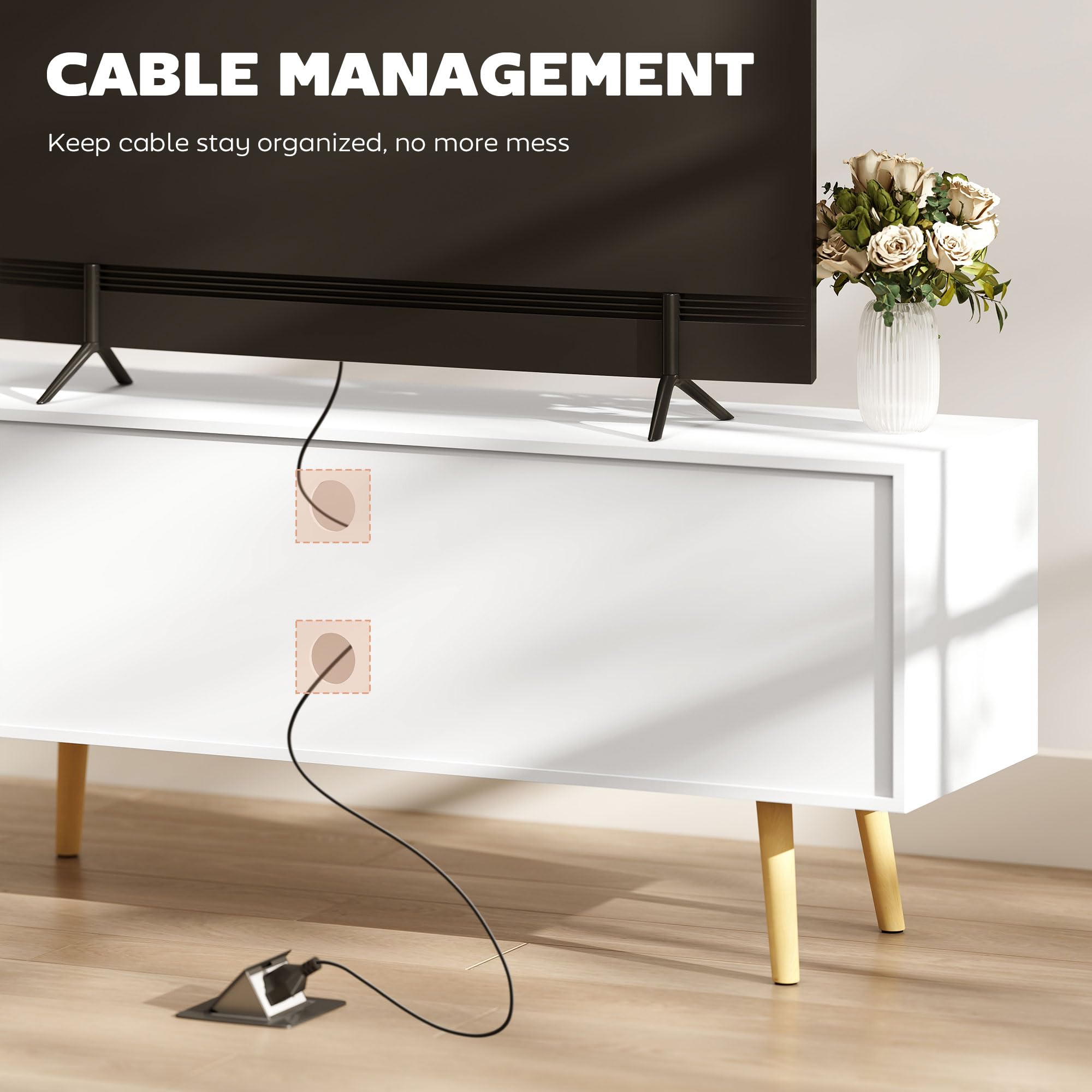 HOMCOM TV Stand Cabinet for up to 55 Inches | White Engineered Wood | 120cm Wide 4