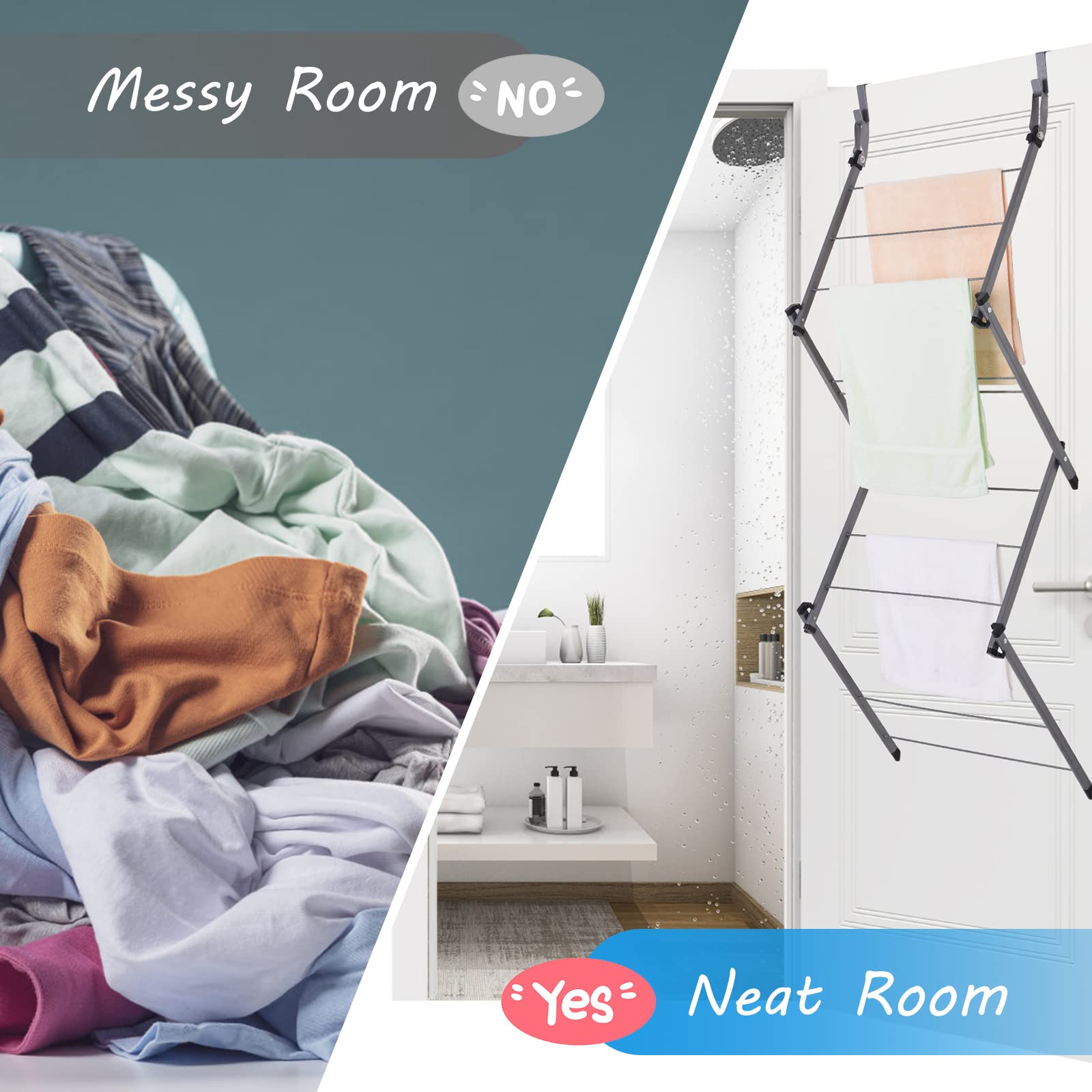 Rainberg Over The Door Clothes Airer - Foldable 10-Bar Drying Rack | H141cm | 4kg Capacity 5