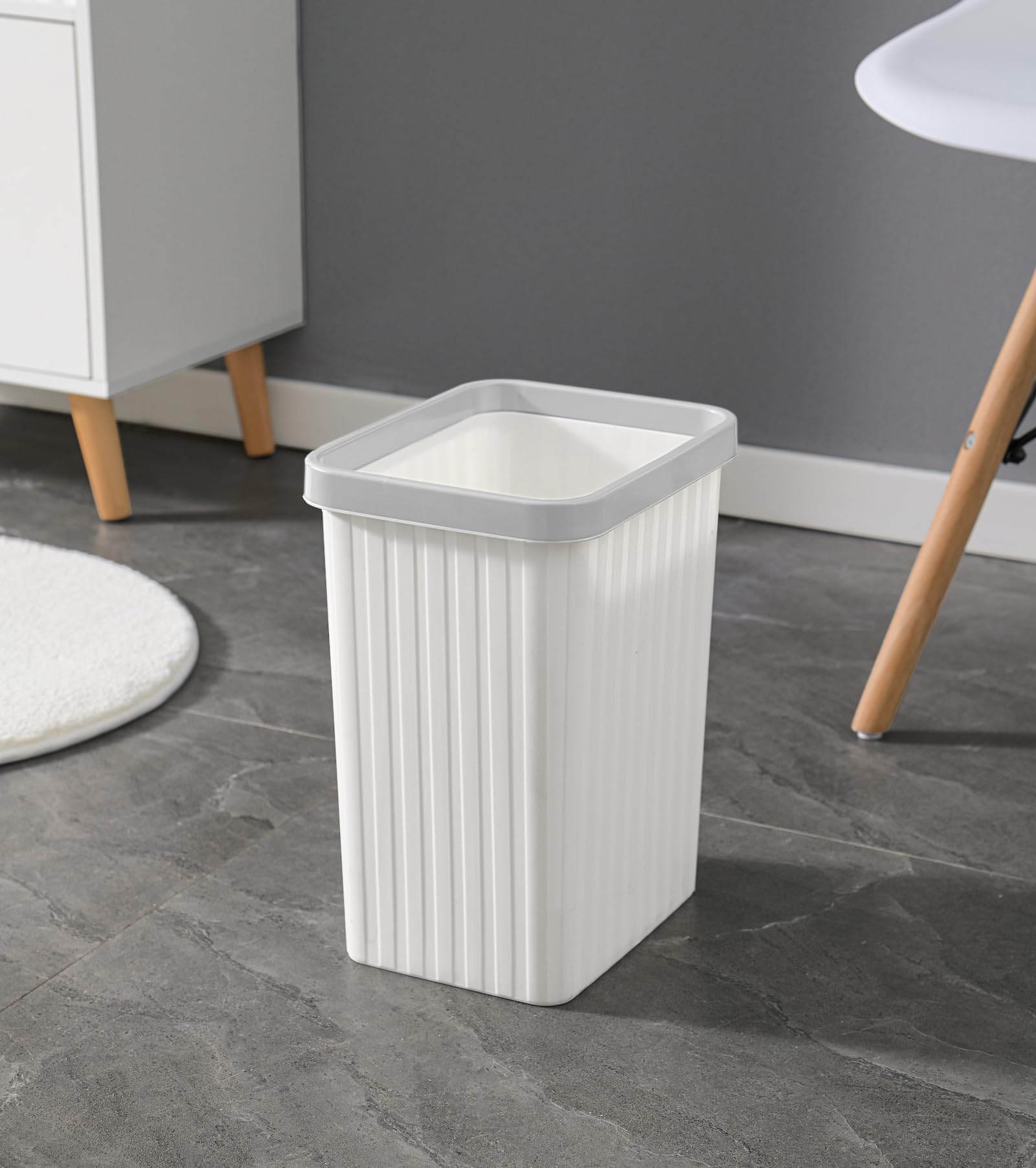 Cetomo 8.2L Plastic Waste Paper Bins - Set of 3 | Compact | White | Removable Rim 5