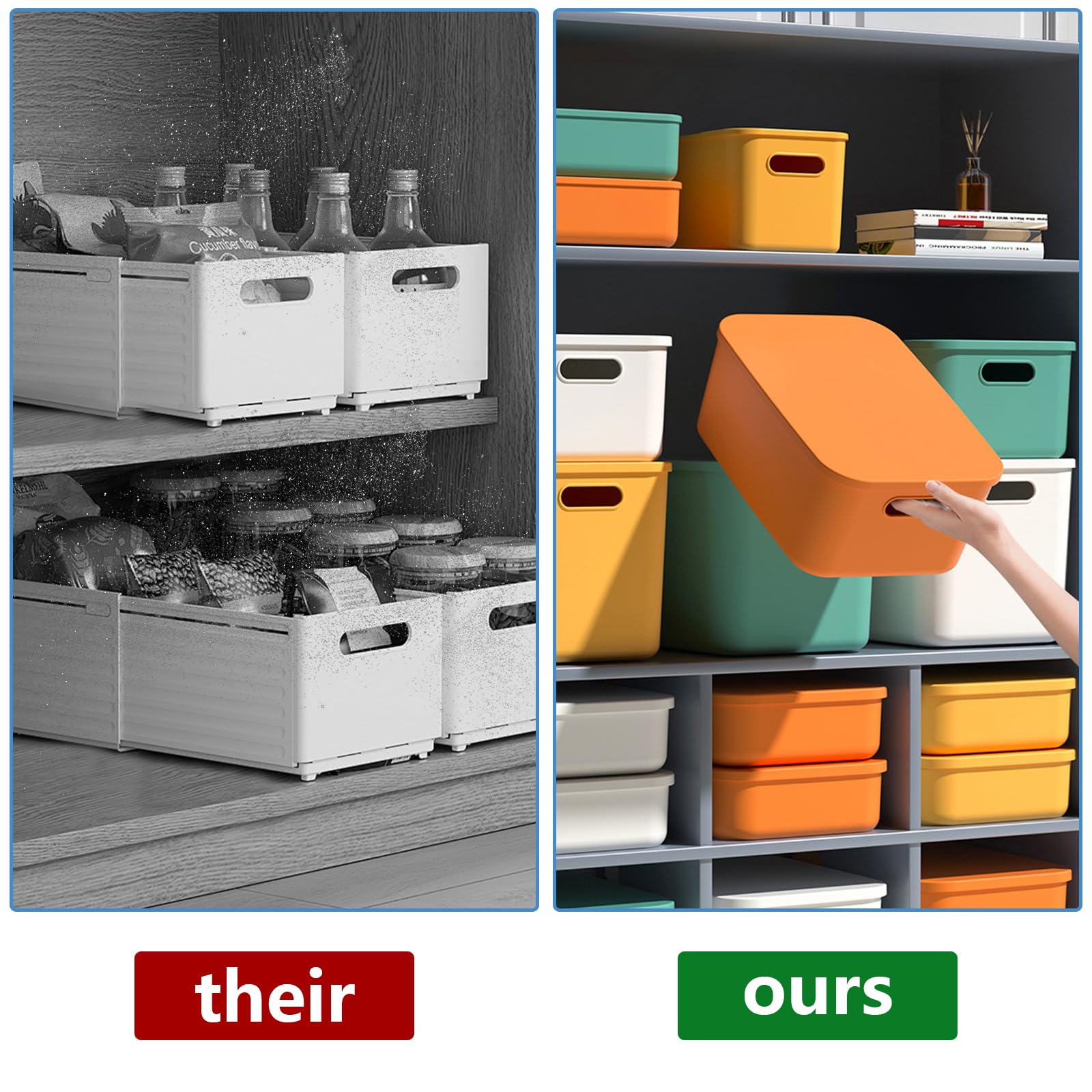ASelected 4 Pcs Stackable Plastic Storage Boxes With Lids for Kitchen, Pantry, Toys, Office Supplies 4