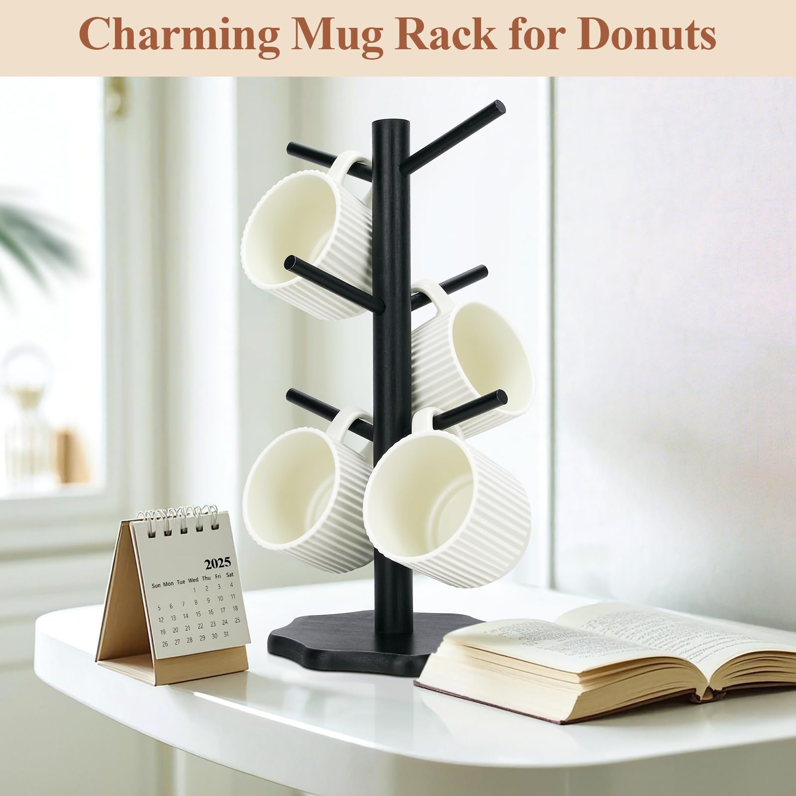 Euqvunn Wooden Mug Tree Holder for 6 Mugs | Black Finish | Easy 2-Step Install 5