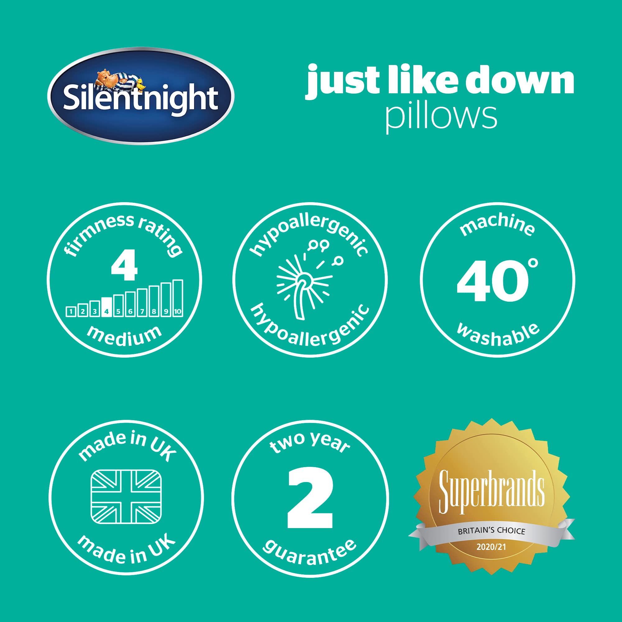 Silentnight Just Like Down Pillow - Soft/Medium Support | Hypoallergenic | Pack of 2 5