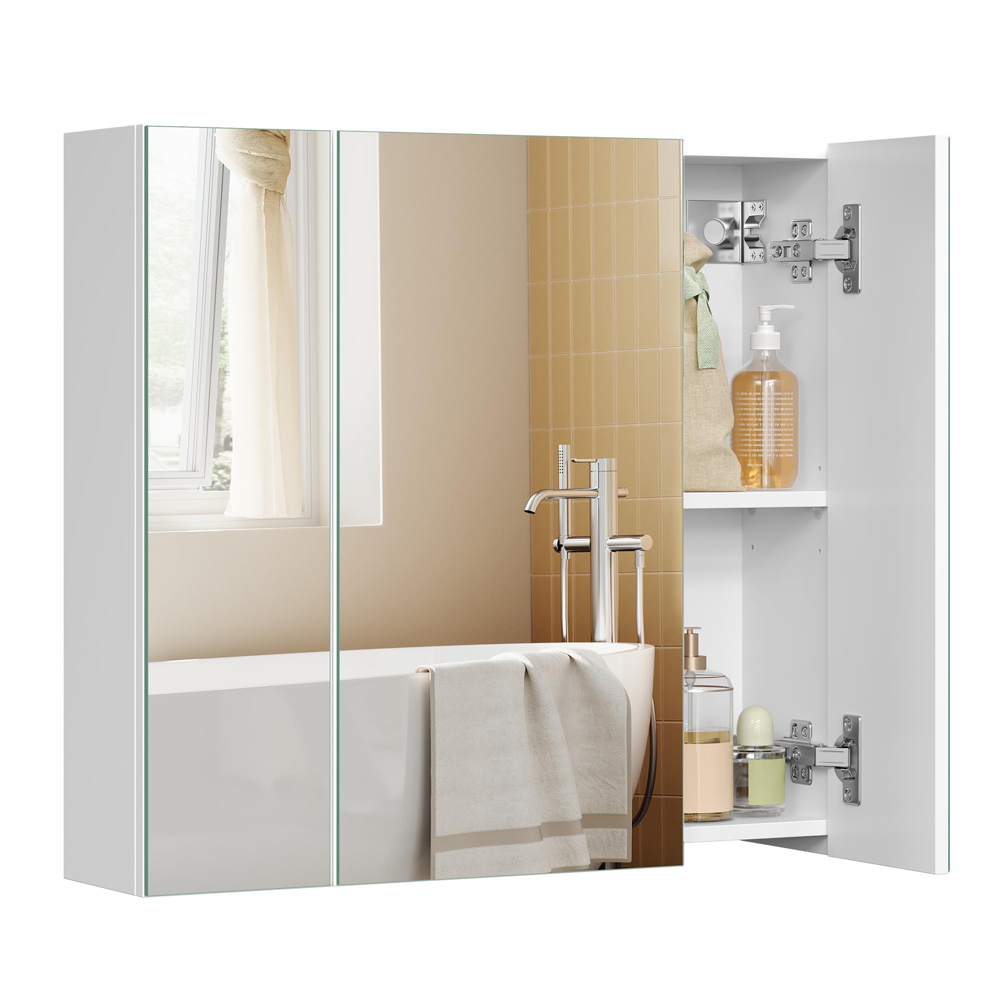 VASAGLE BBK22WT Bathroom Wall Cabinet with Mirror - 3 Door Storage Unit, White, 60W cm 1