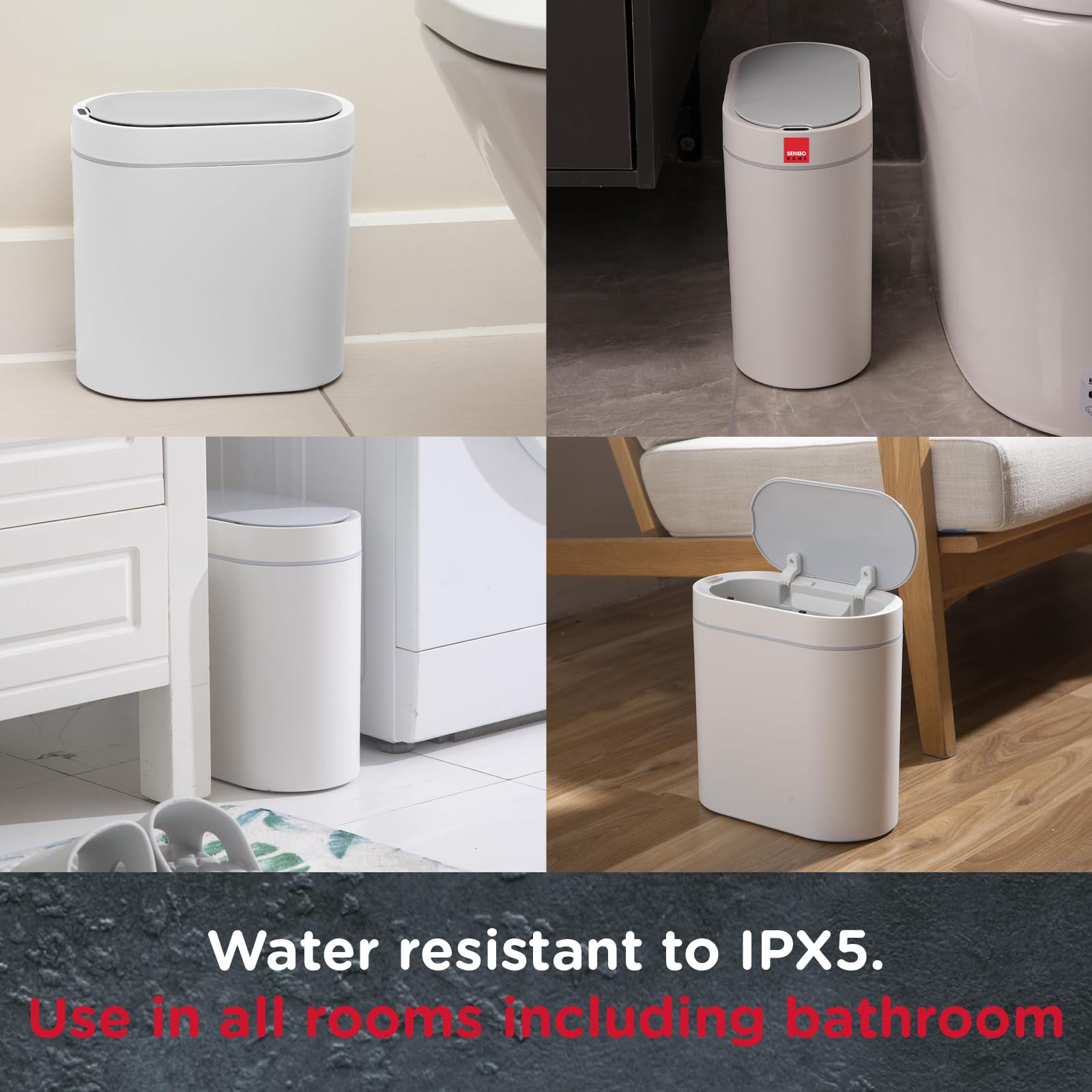 SENSIOHOME 5L Motion Sensor Trash Can - Waterproof IPX5 | Slim Design | White 4