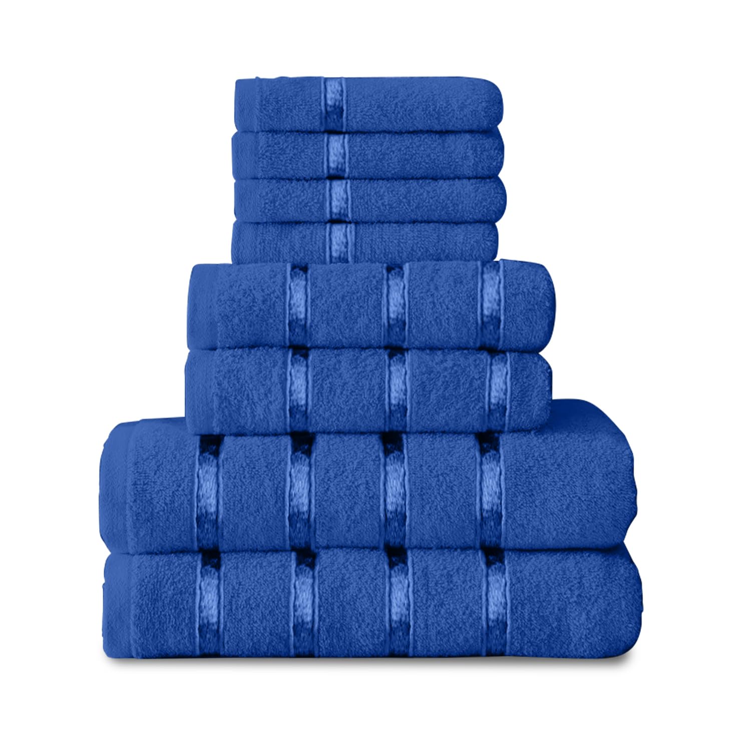 GC GAVENO CAVAILIA 8 Piece Royal Blue Towel Set - 450 GSM, Quick Dry Cotton | 2 Bath, 2 Hand, 4 Face Towels 1