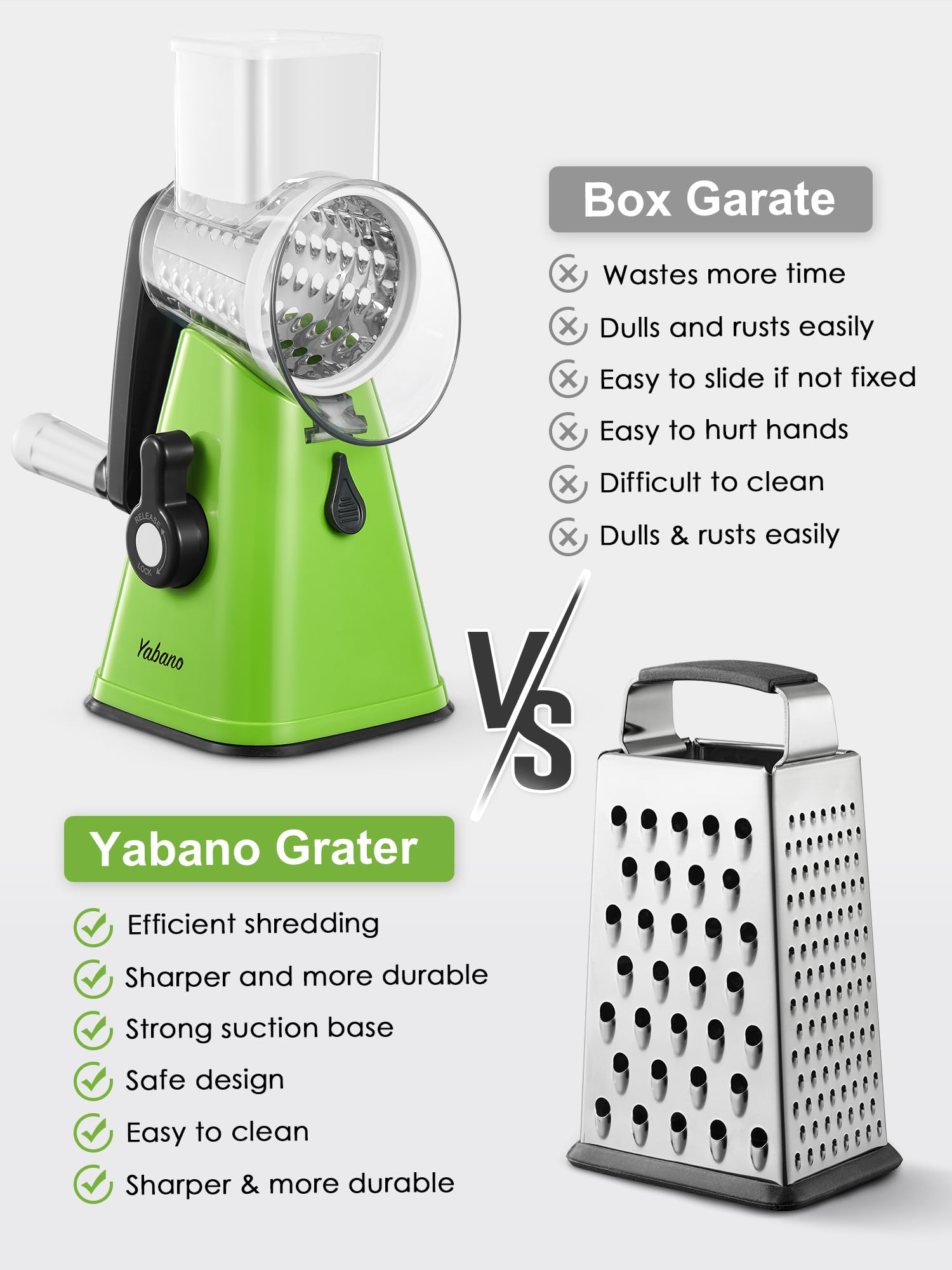 Yabano Rotary Cheese Grater - Vegetable Slicer with 3 Replaceable Stainless Steel Blades | Green 3