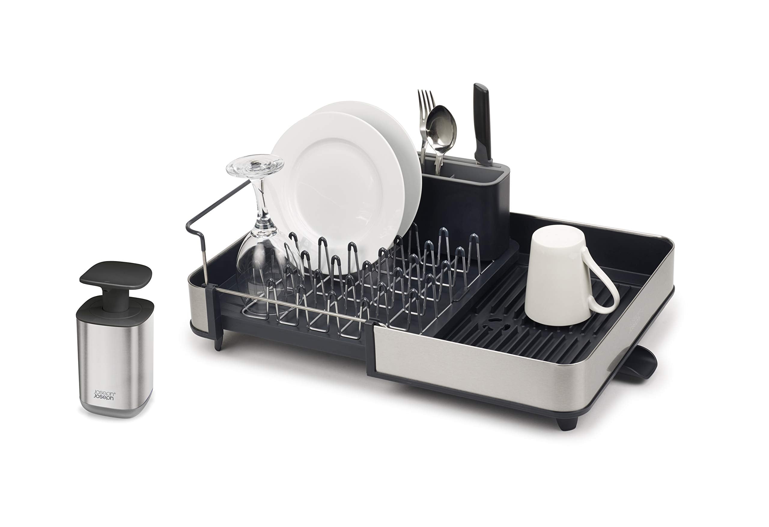Joseph Joseph Rethink Your Sink Extendable Dish Drainer Rack with Soap Dispenser | Stainless Steel 2