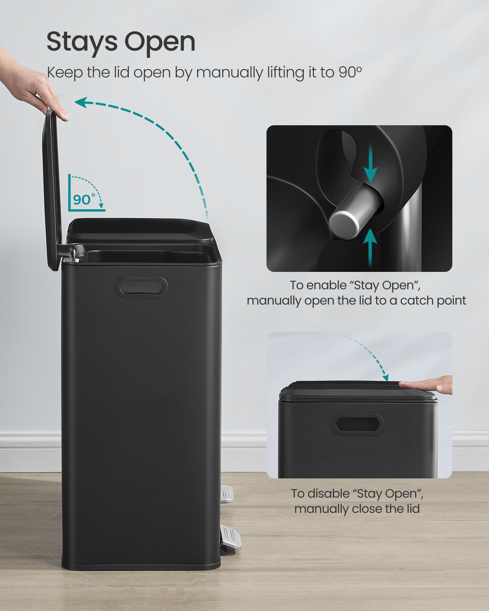 SONGMICS Kitchen Bin - Double Waste Separation System | 2 x 30 L Capacity | Ink Black 4