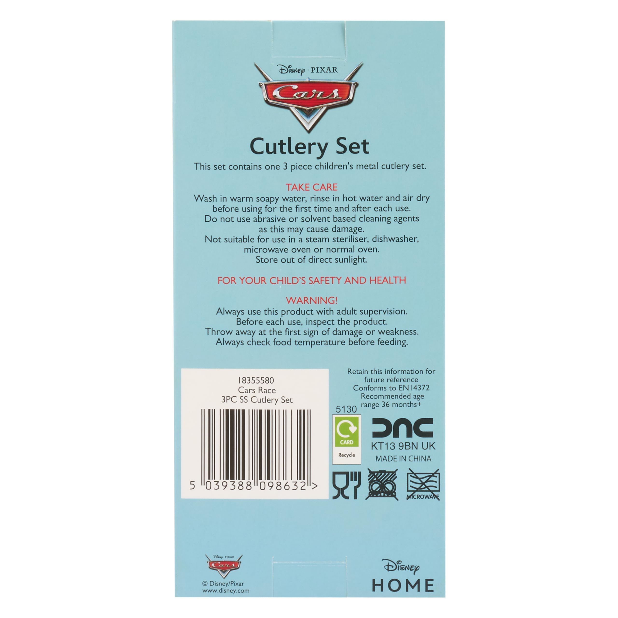 Disney Cars 3 Piece Children's Cutlery Set by Polar Gear | Stainless Steel & ABS Plastic | Ages 36+ Months