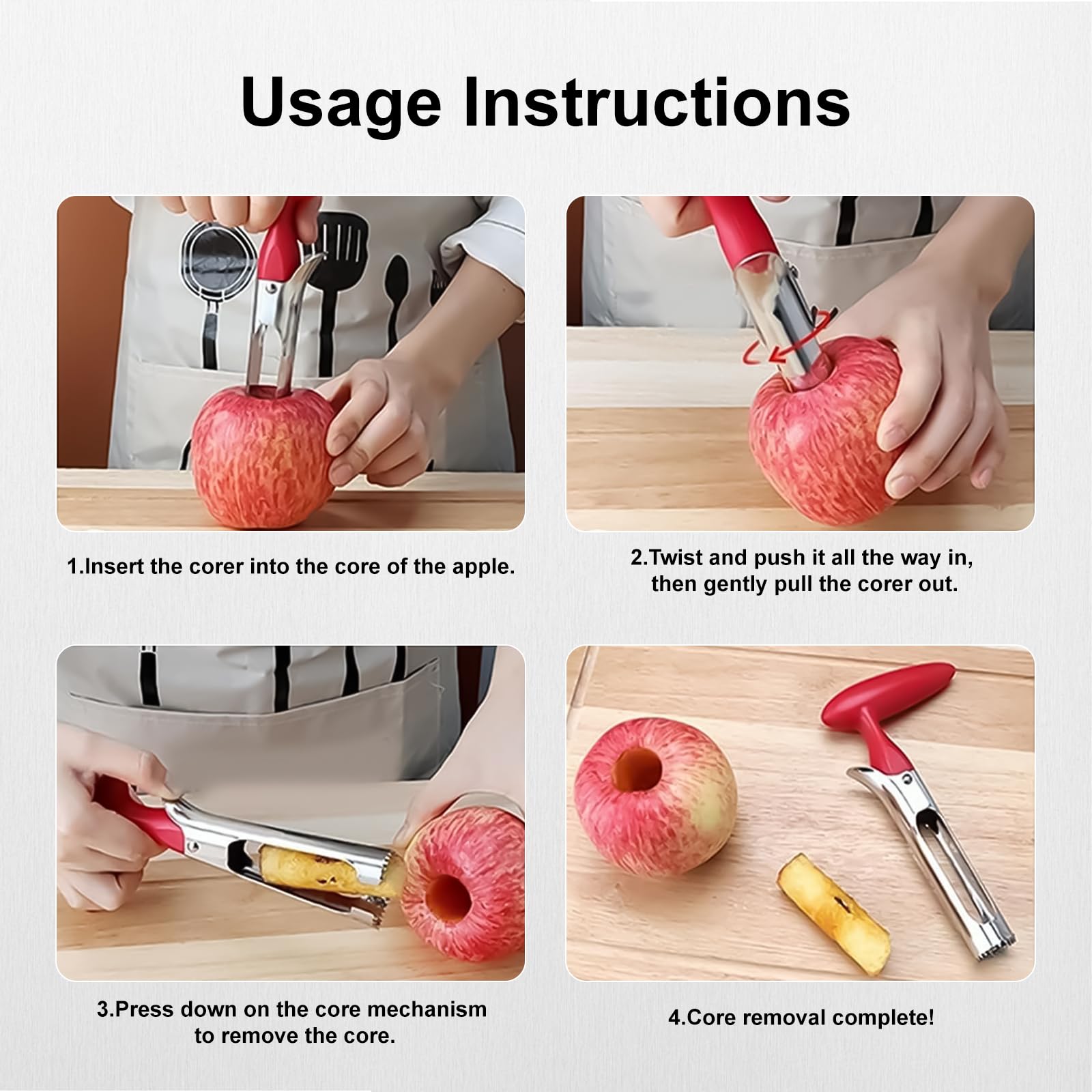 Lafefe Apple Corer with Serrated Stainless Steel Blade and Red ABS Handle 4