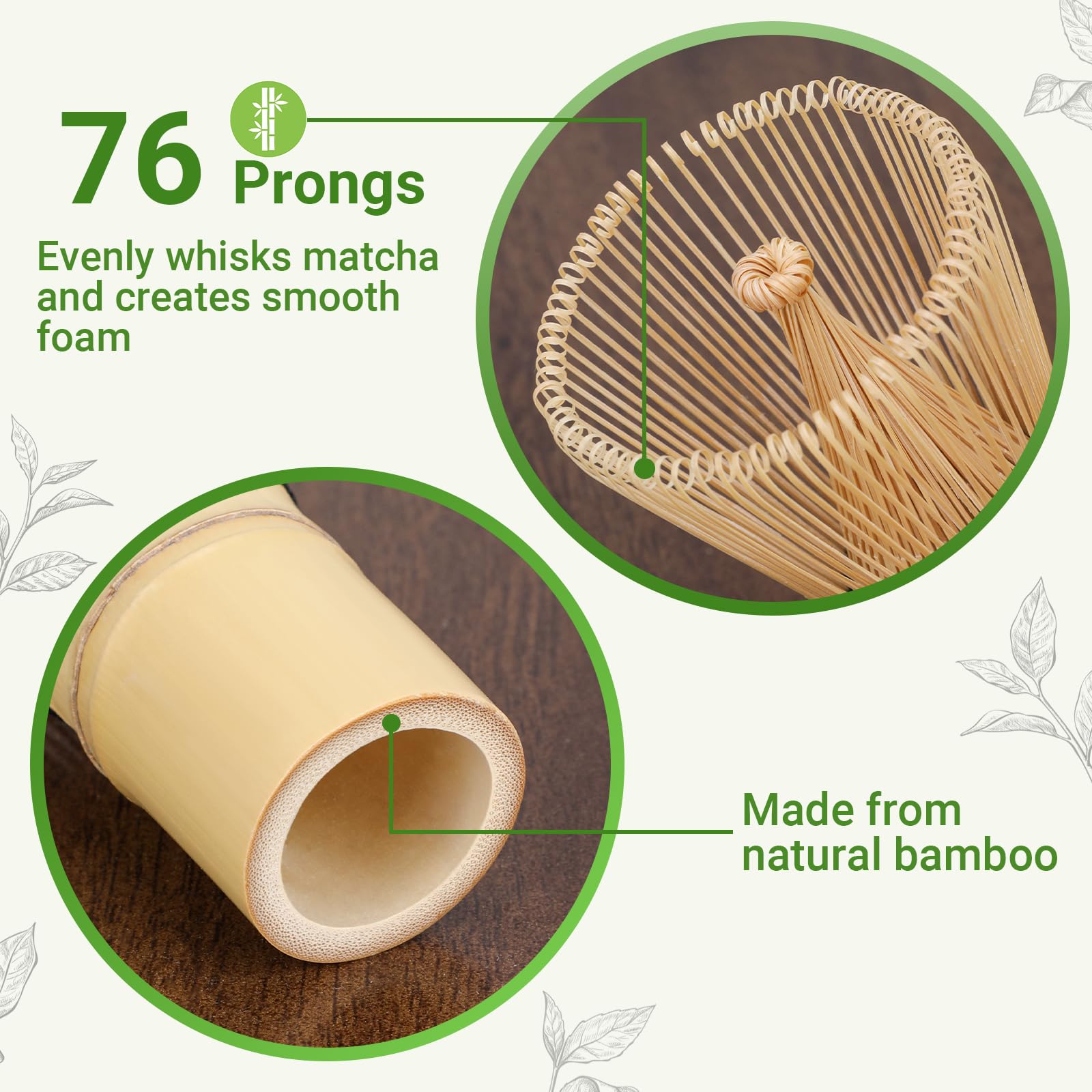Alyvisun Bamboo Matcha Whisk with 76 Prongs - Handcrafted Chasen for Smooth Foam | Brown