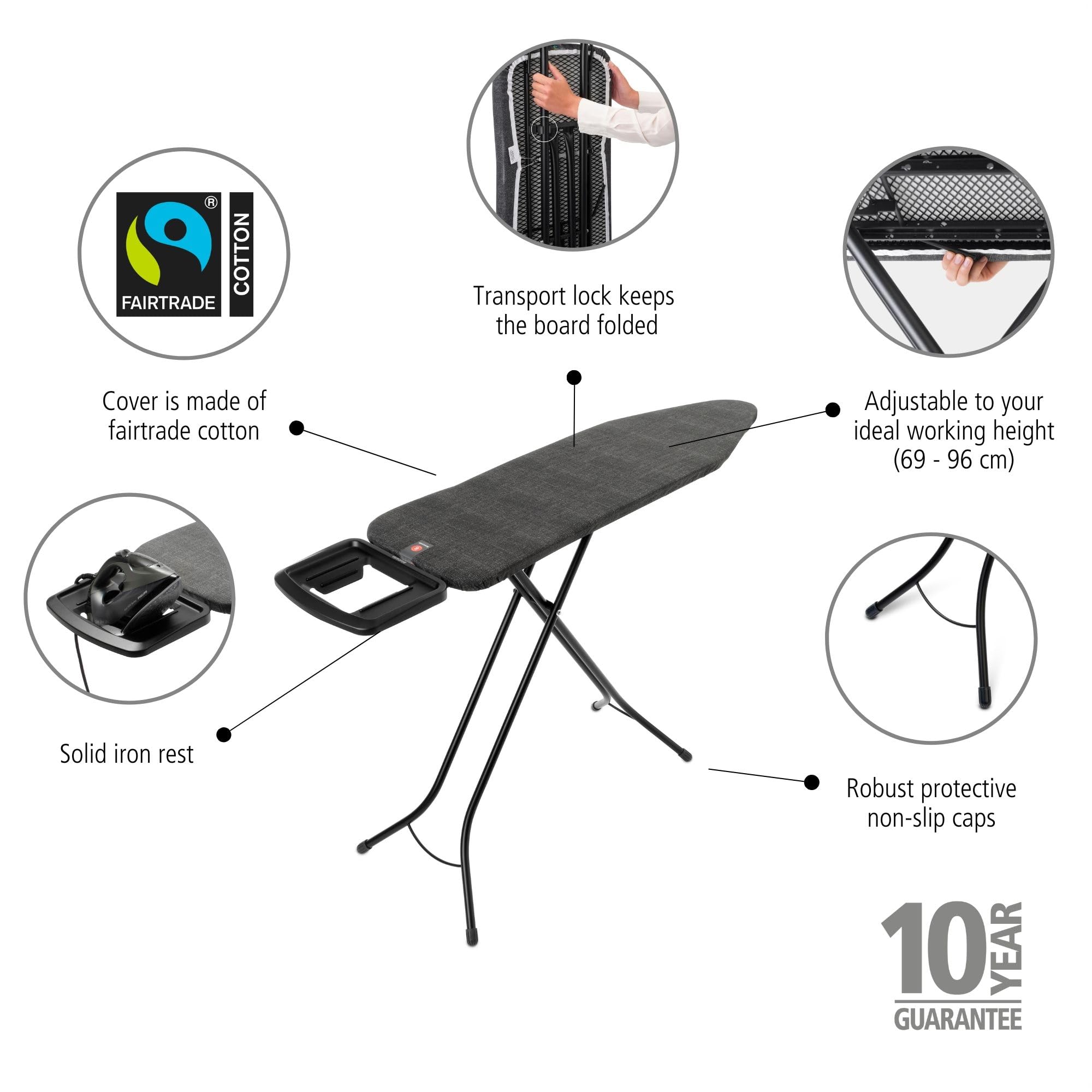 Brabantia Ironing Board B - 124x38cm Surface | Adjustable Height 69-96cm | Denim Black 4