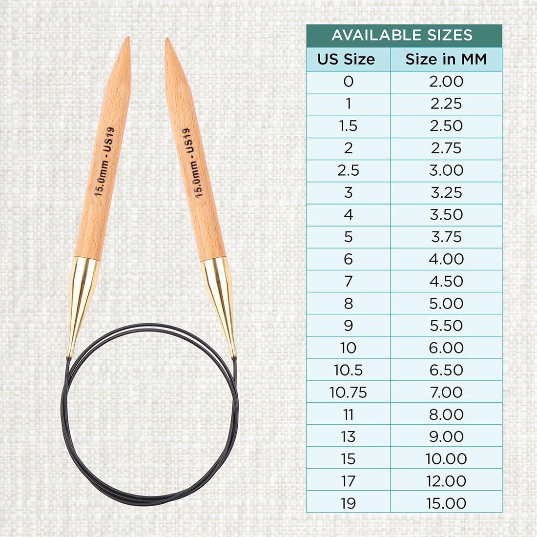 KnitPro Basix Beech Fixed Circular Needles - 15.00mm | 100cm Length | Lightweight Beech Wood 4