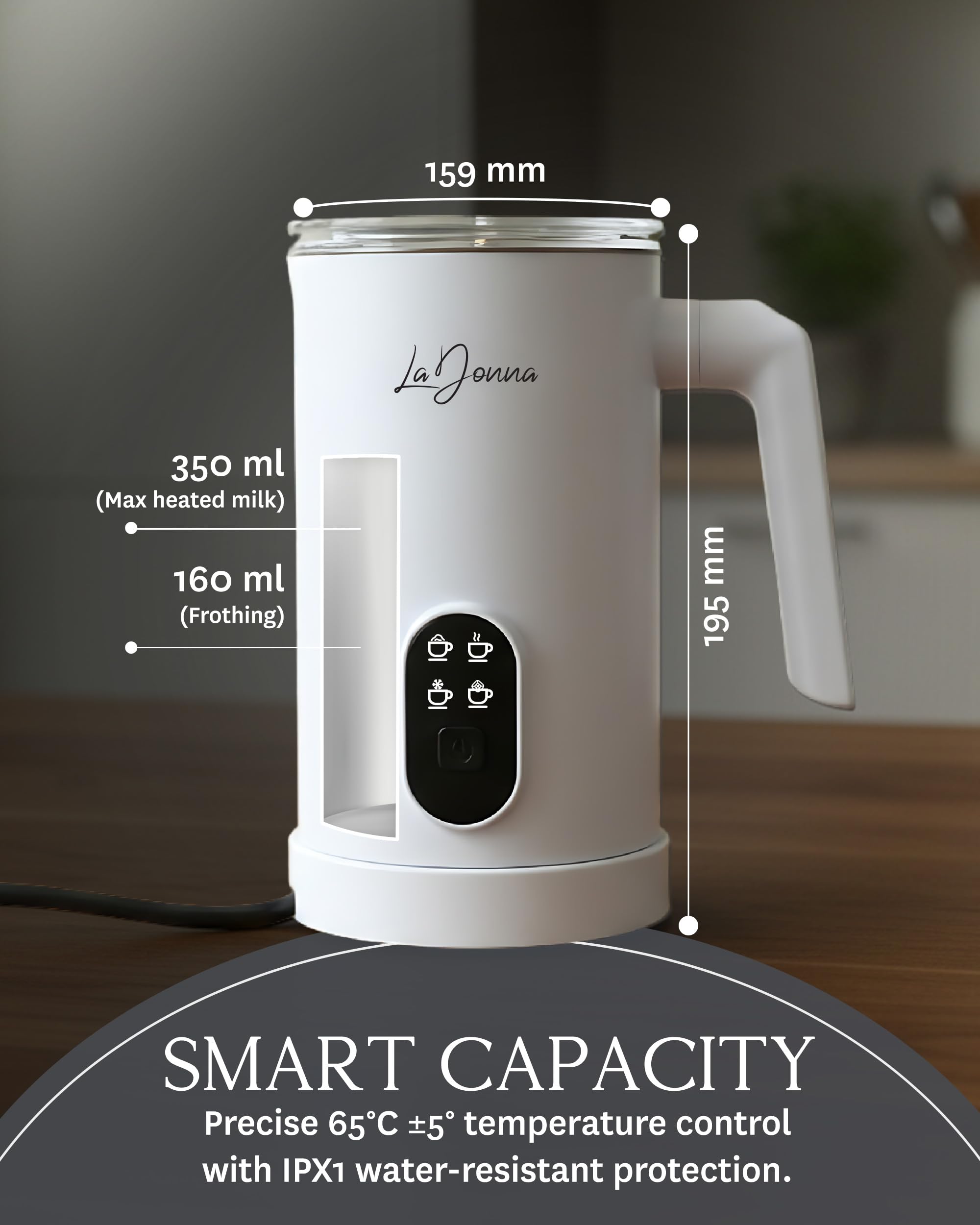 LaDonna Electric Milk Frother - 4 Functions: Hot/Cold Froth, Heat Milk, Hot Chocolate | 350ml Capacity 3