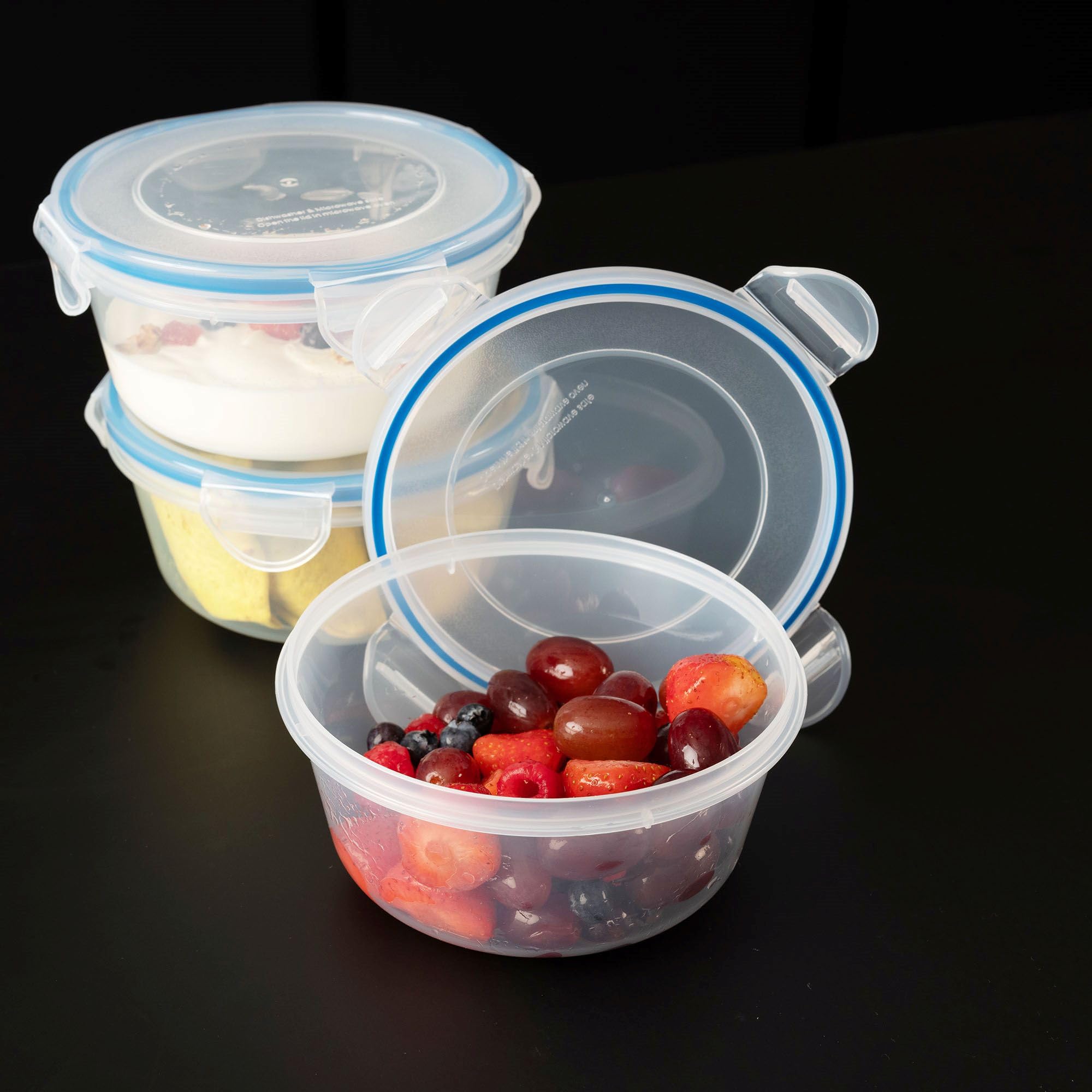 Addis Clip Tight Food Storage Containers - 300ml Round, Pack of 3, Airtight & Stackable