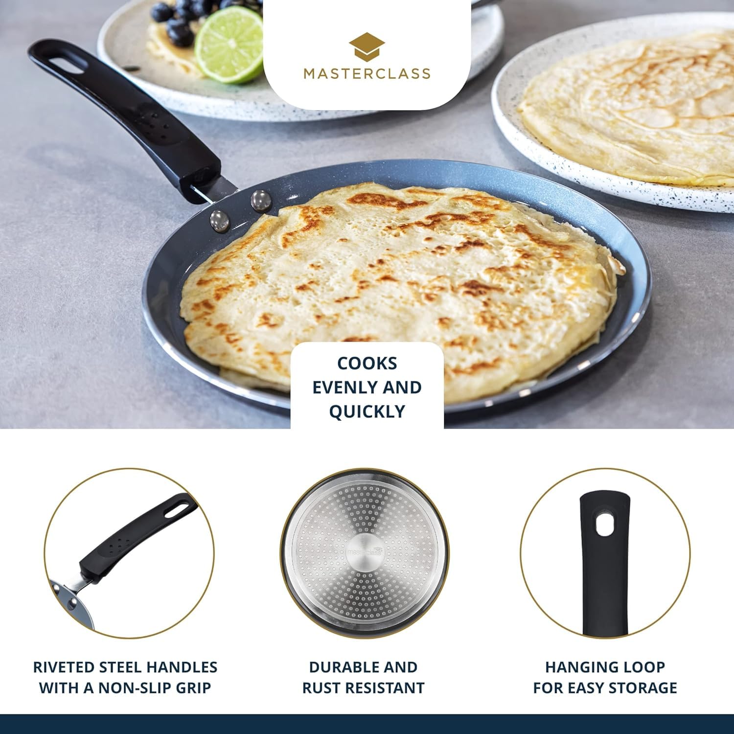 MasterClass 24 cm Eco Induction Crepe & Pancake Pan | Chemical Free Non-Stick | Aluminium/Iron 4