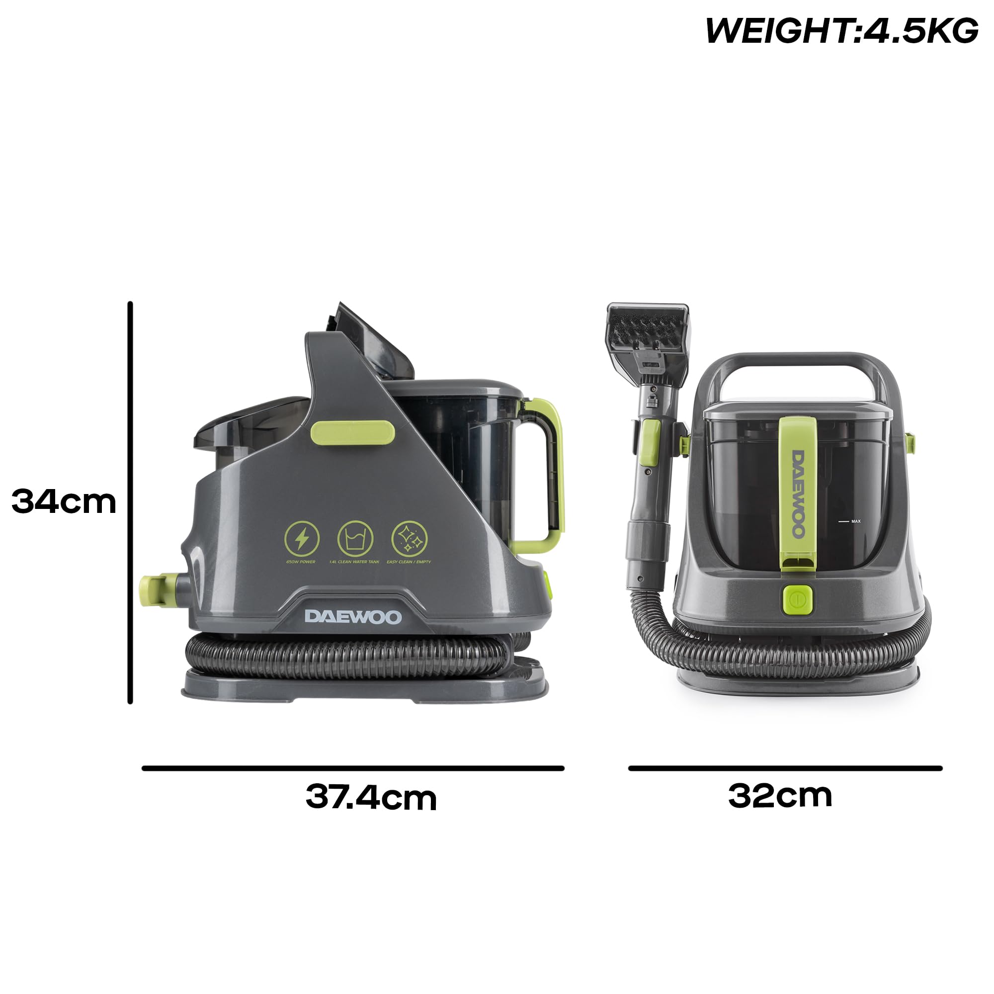 Daewoo Hurricane 650W Spot Washer - Compact Upholstery & Carpet Cleaner | Dual Tank System 6