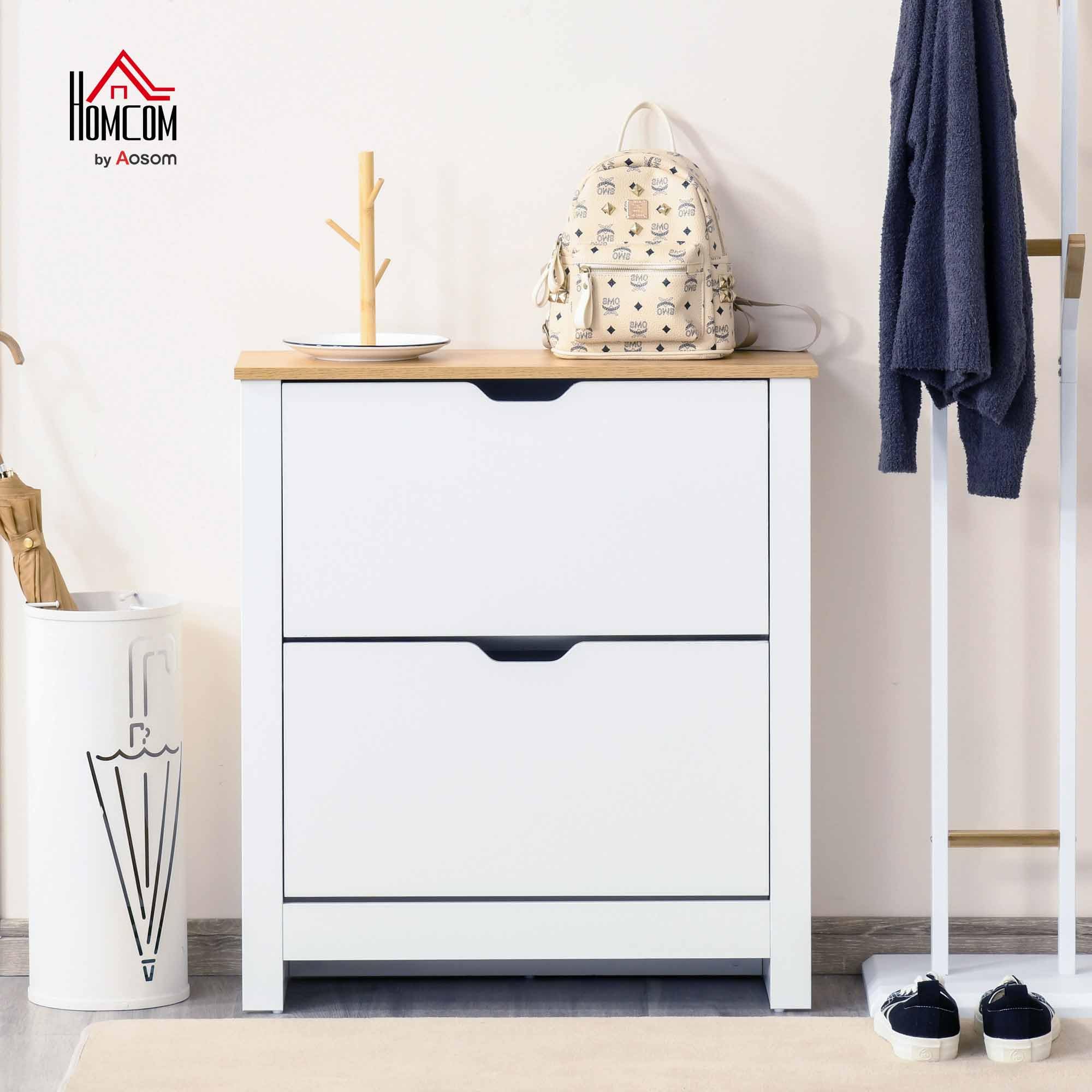 HOMCOM Narrow Shoe Cabinet - Space Saving Storage | 2 Flip Drawers | White 2