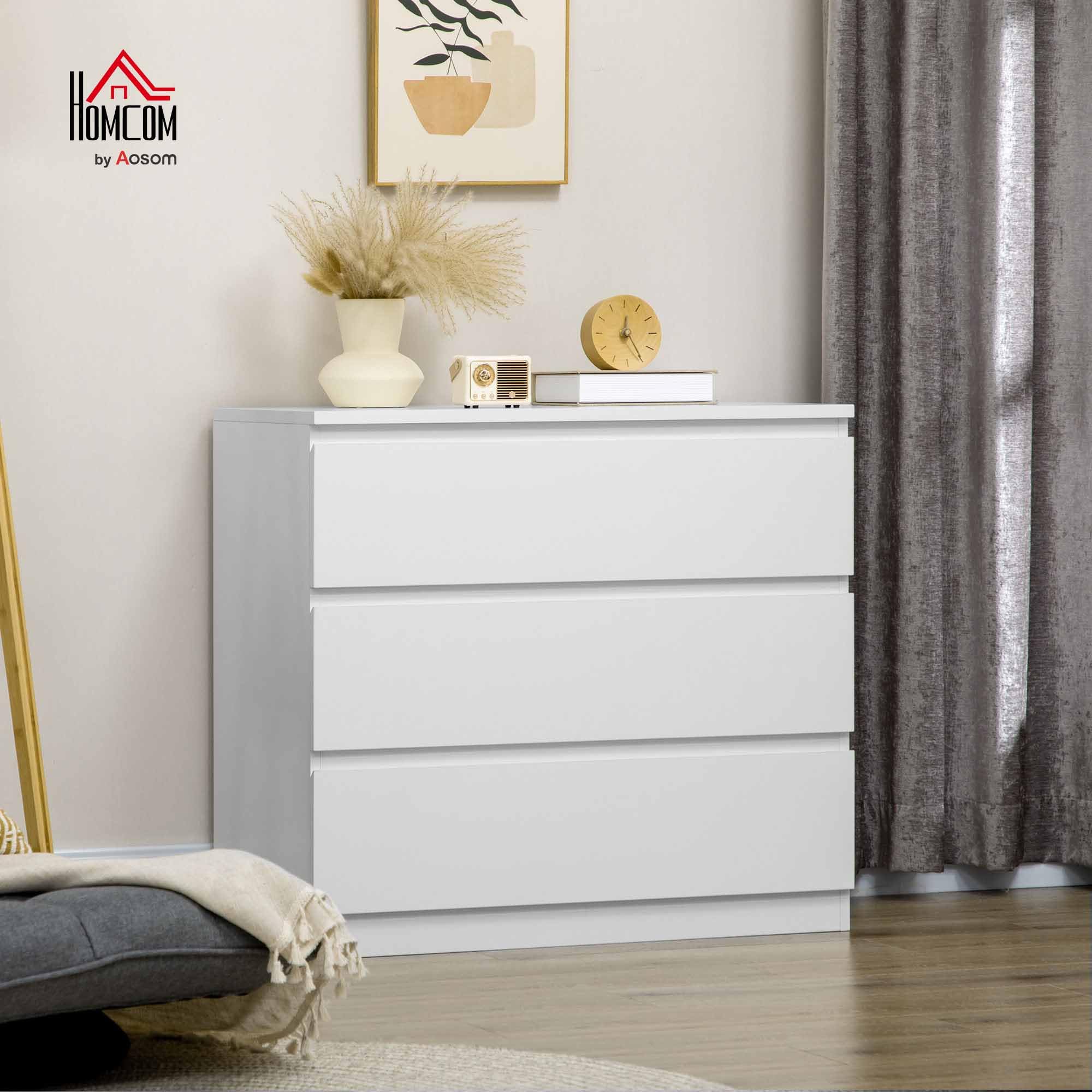 HOMCOM 3-Drawer Chest of Drawers - White Engineered Wood Storage Unit | 80W x 39D cm
