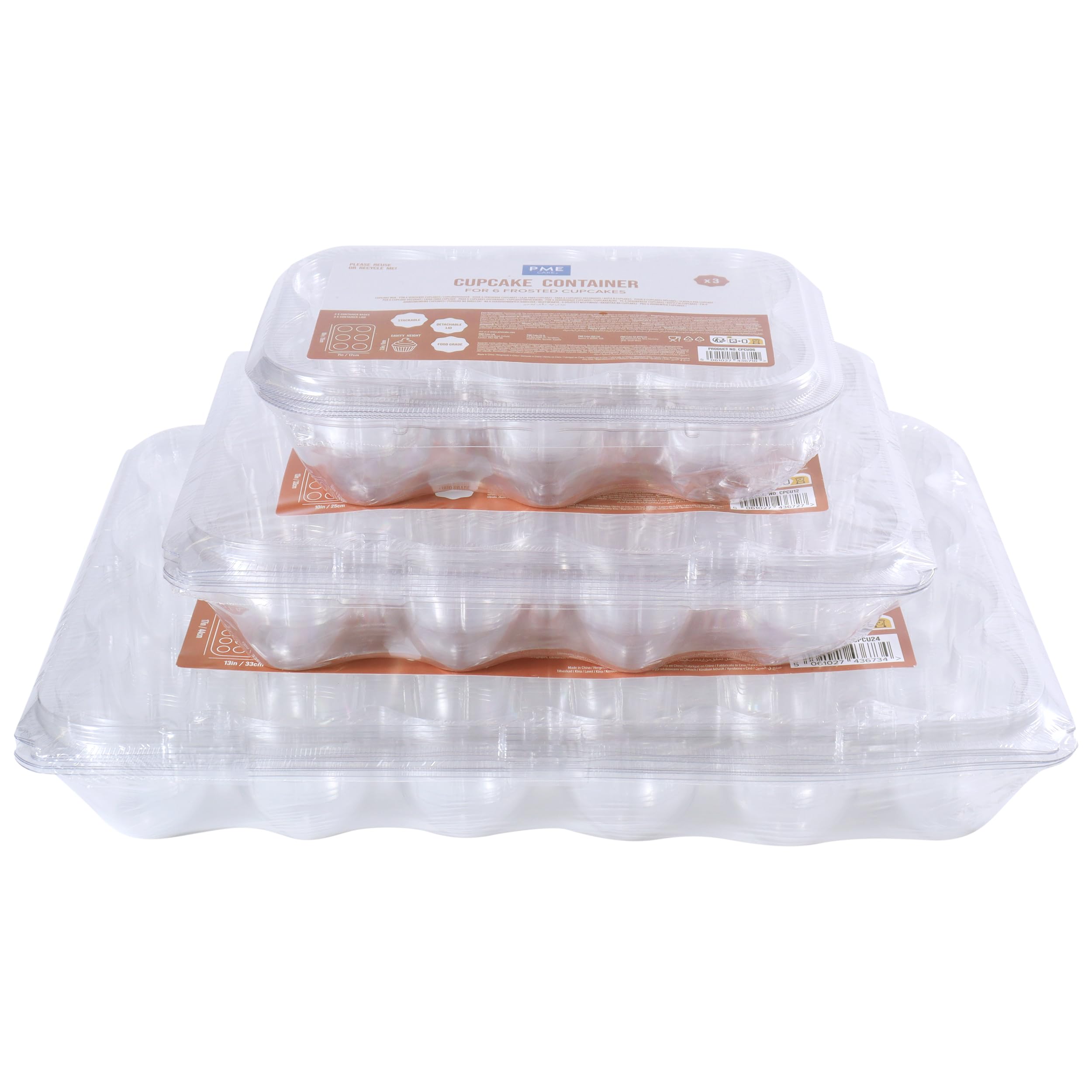 PME Pack of 3 Reusable Plastic Cupcake Containers - 12 Cavities Each | Stackable | BPA-Free 6