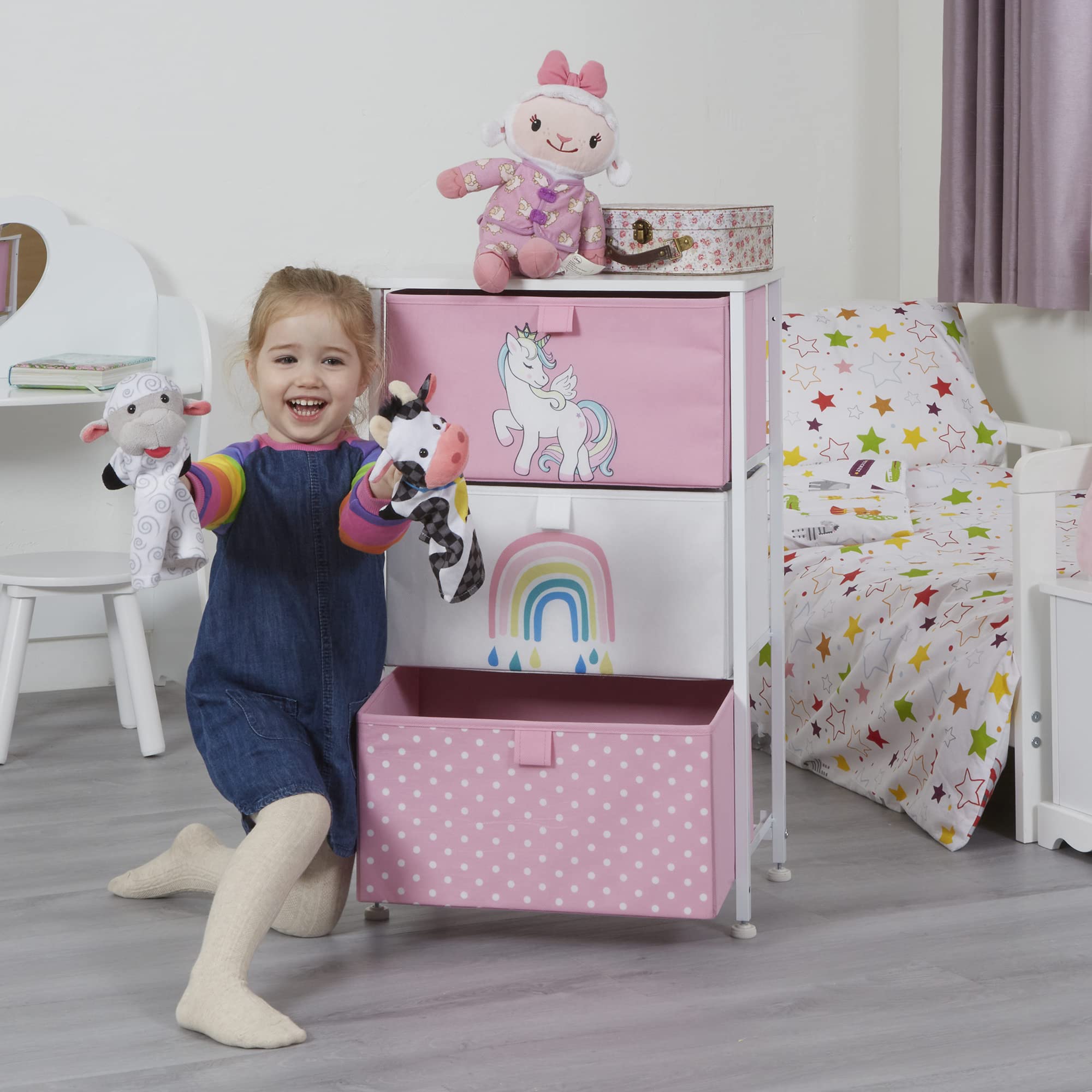 Liberty House Toys Unicorn 3-Drawer Fabric Storage Chest | Pink | H730 x W450mm 1