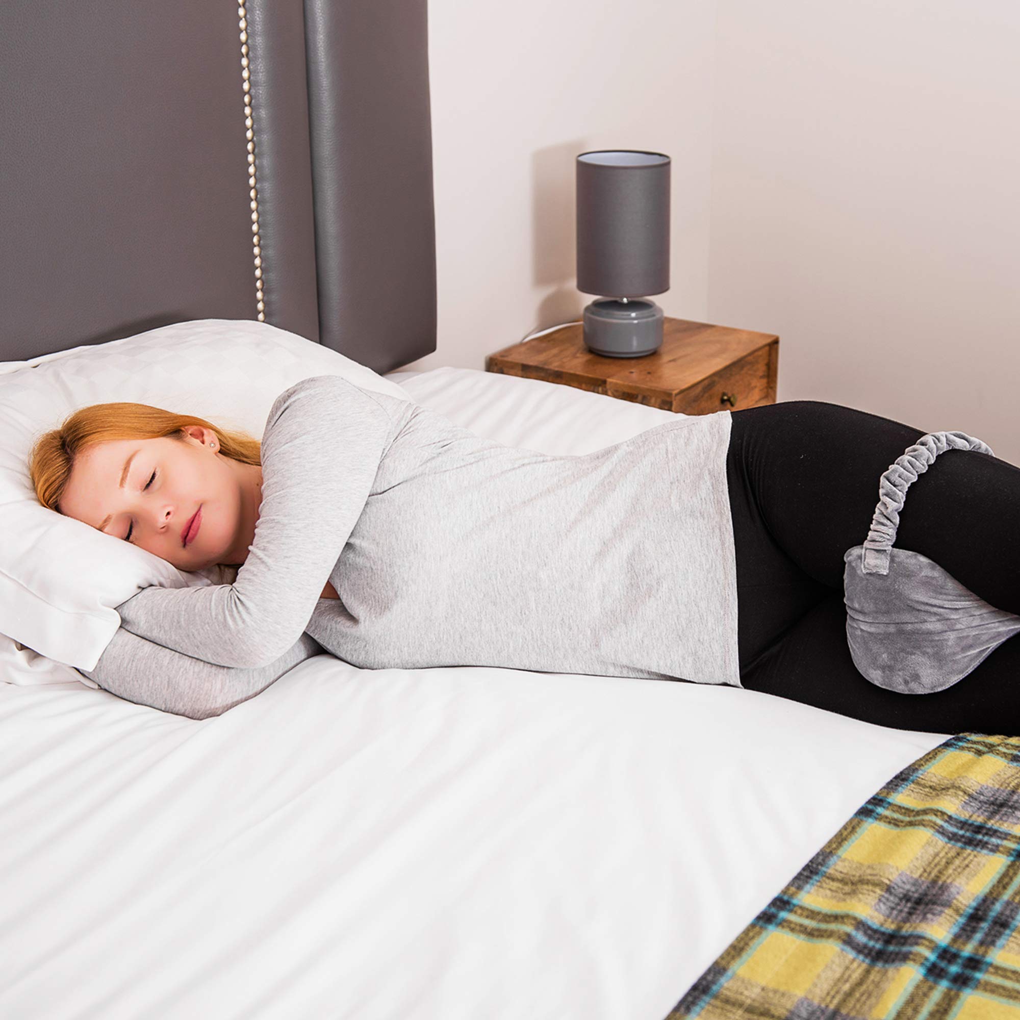 LIVIVO Comfortable Memory Foam Leg Knee Pillow - Orthopaedic Support | Adjustable Strap | Grey 2