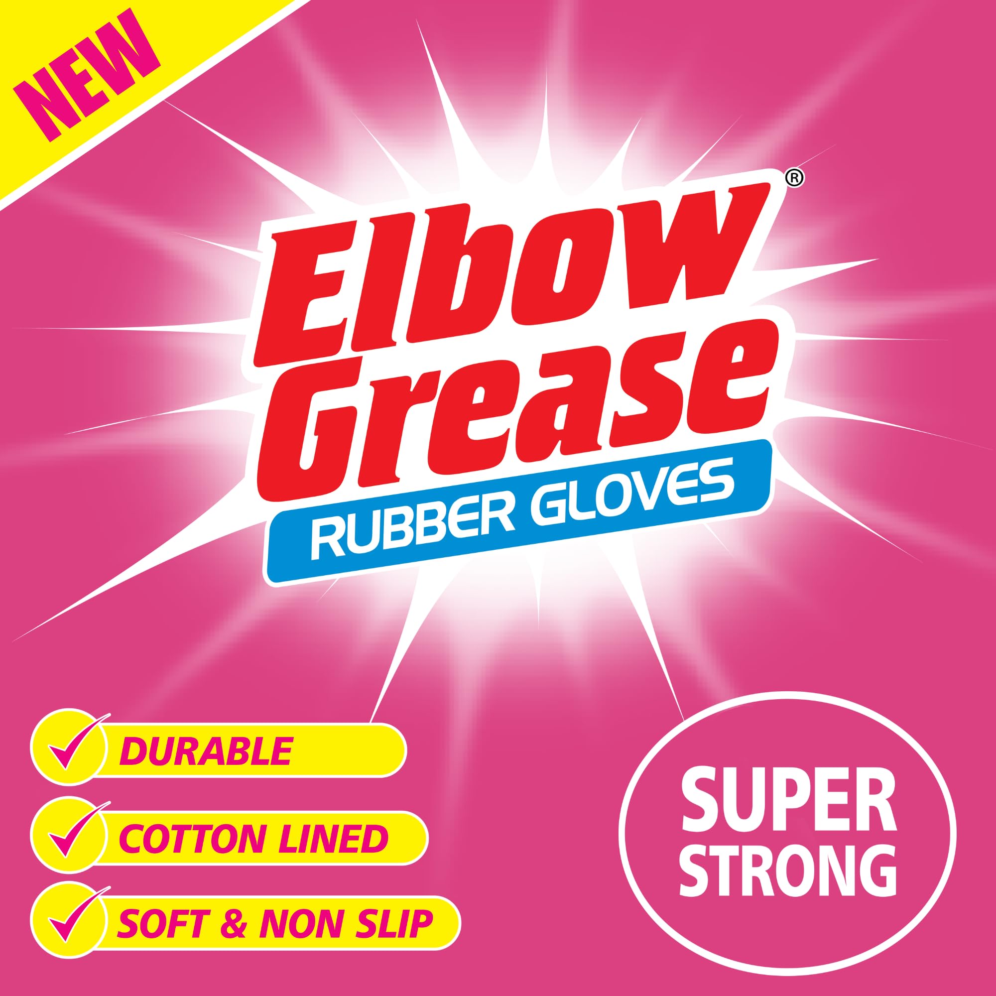 Elbow Grease Pink Rubber Gloves - Super Strong, Cotton Lined, Non-Slip Grip | Size M 3