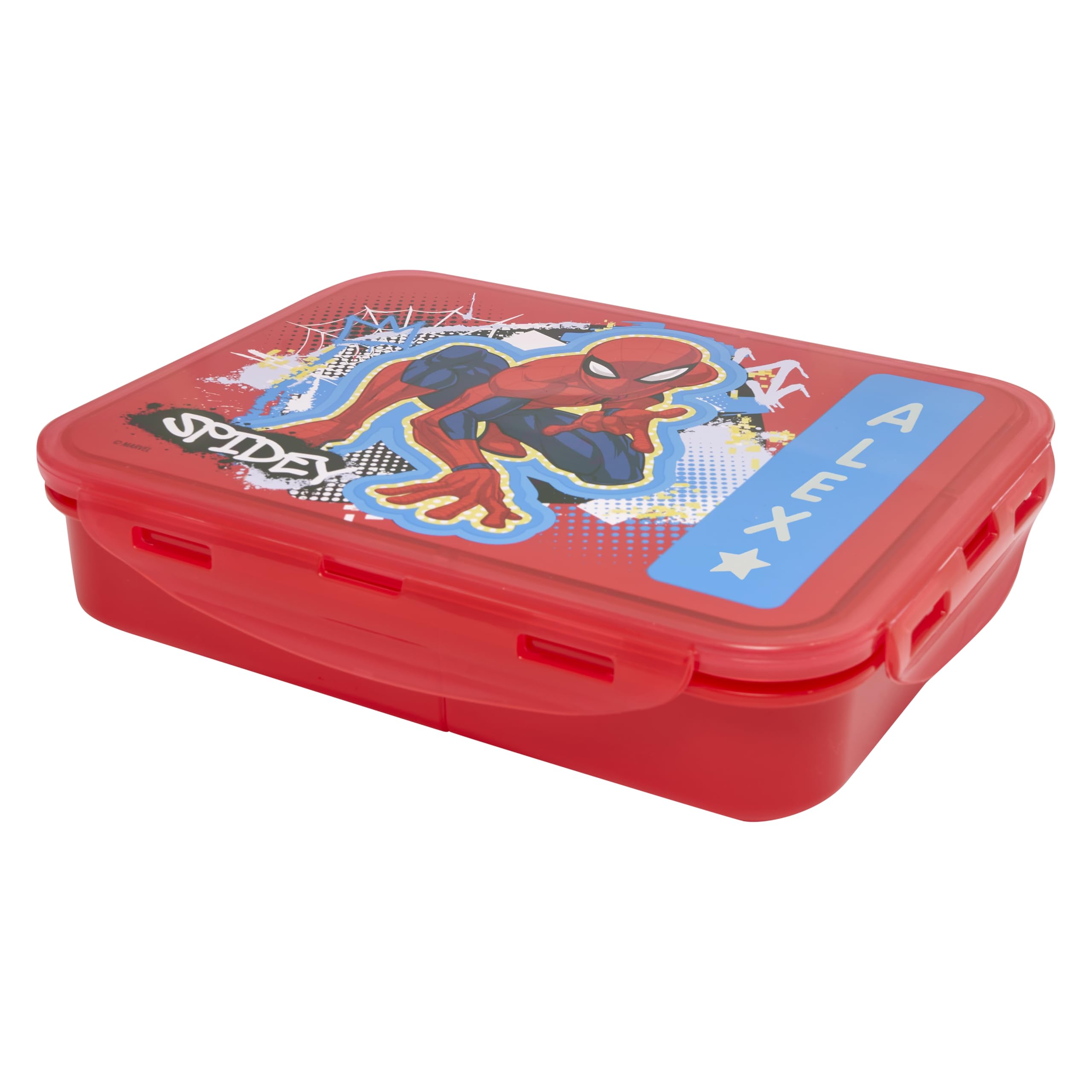 Marvel Spider-Man Street Lunch Box - 3 Compartments | Red Plastic | Personalize with Stickers 2