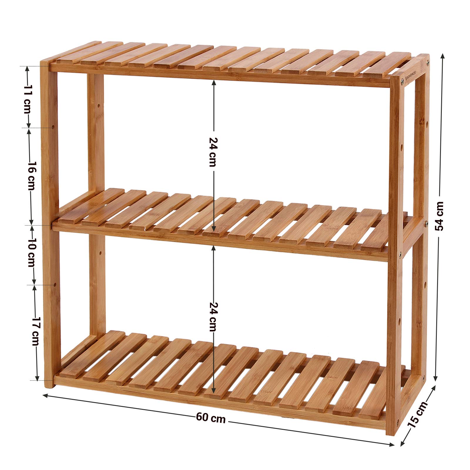 SONGMICS Adjustable Bamboo Standing Shelf Unit - 3 Tiers | Natural Color | 60 x 15 x 54 cm 3